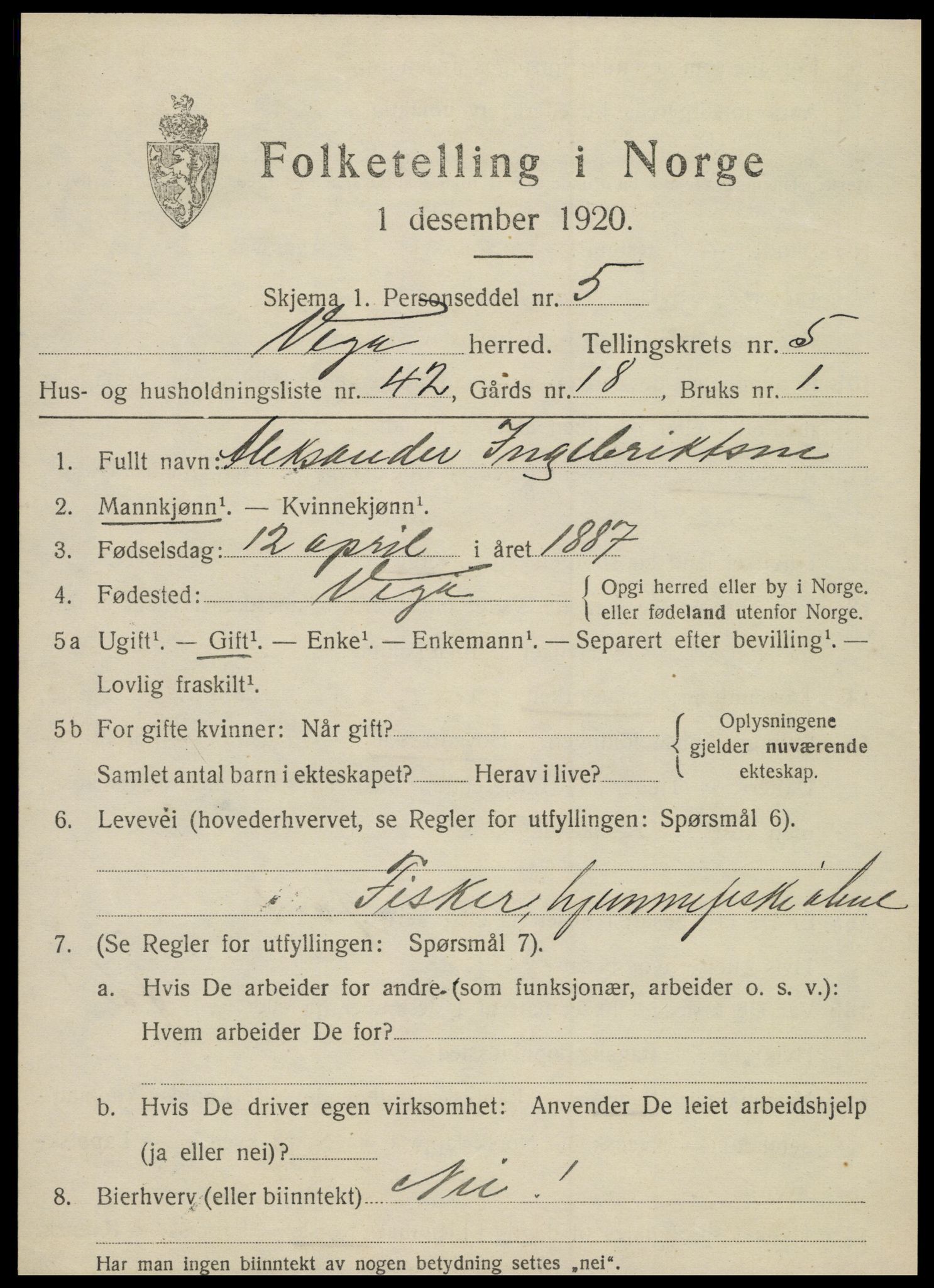 SAT, 1920 census for Vega, 1920, p. 2955