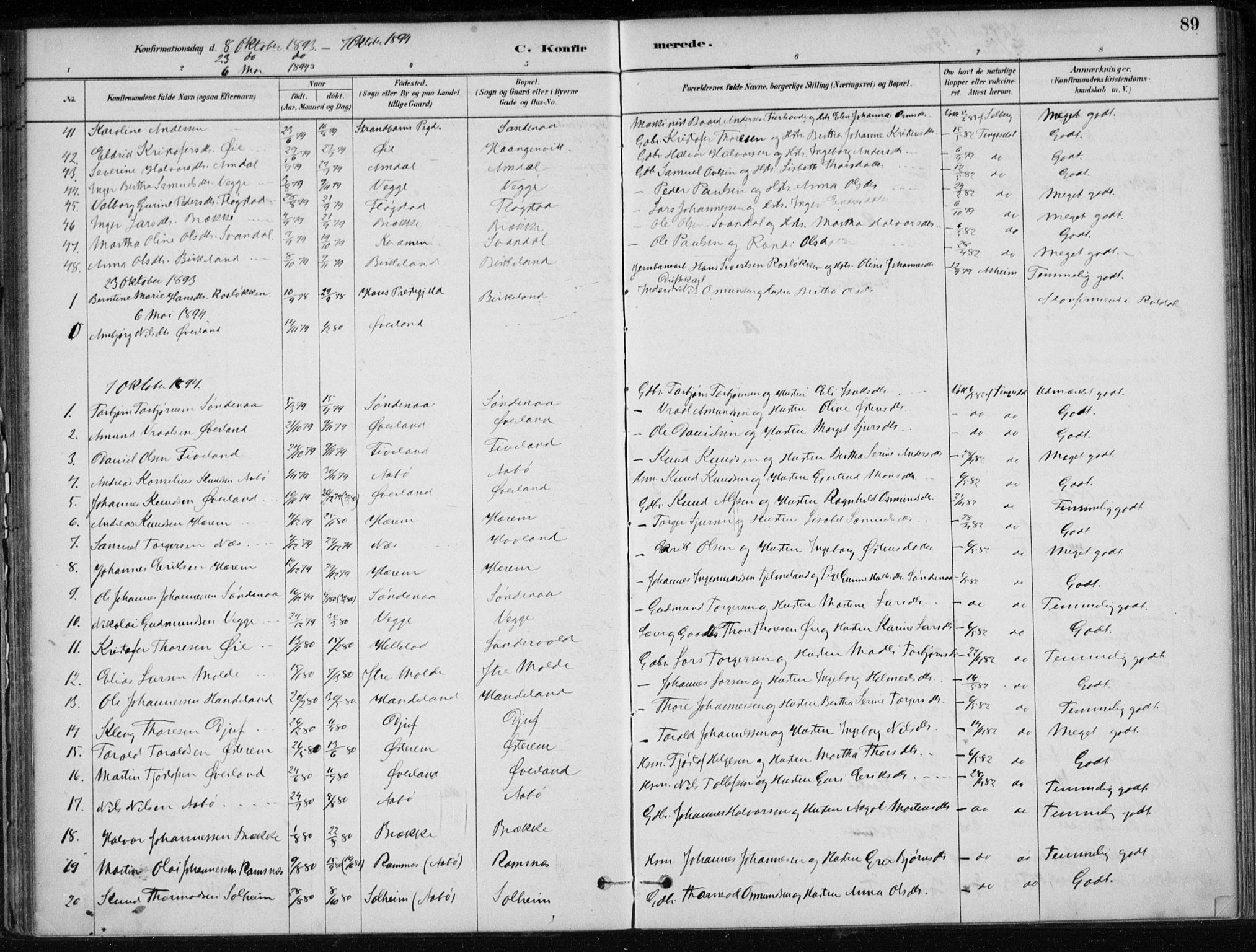 Sand sokneprestkontor, AV/SAST-A-101848/01/III/L0006: Parish register (official) no. A 6, 1880-1898, p. 89