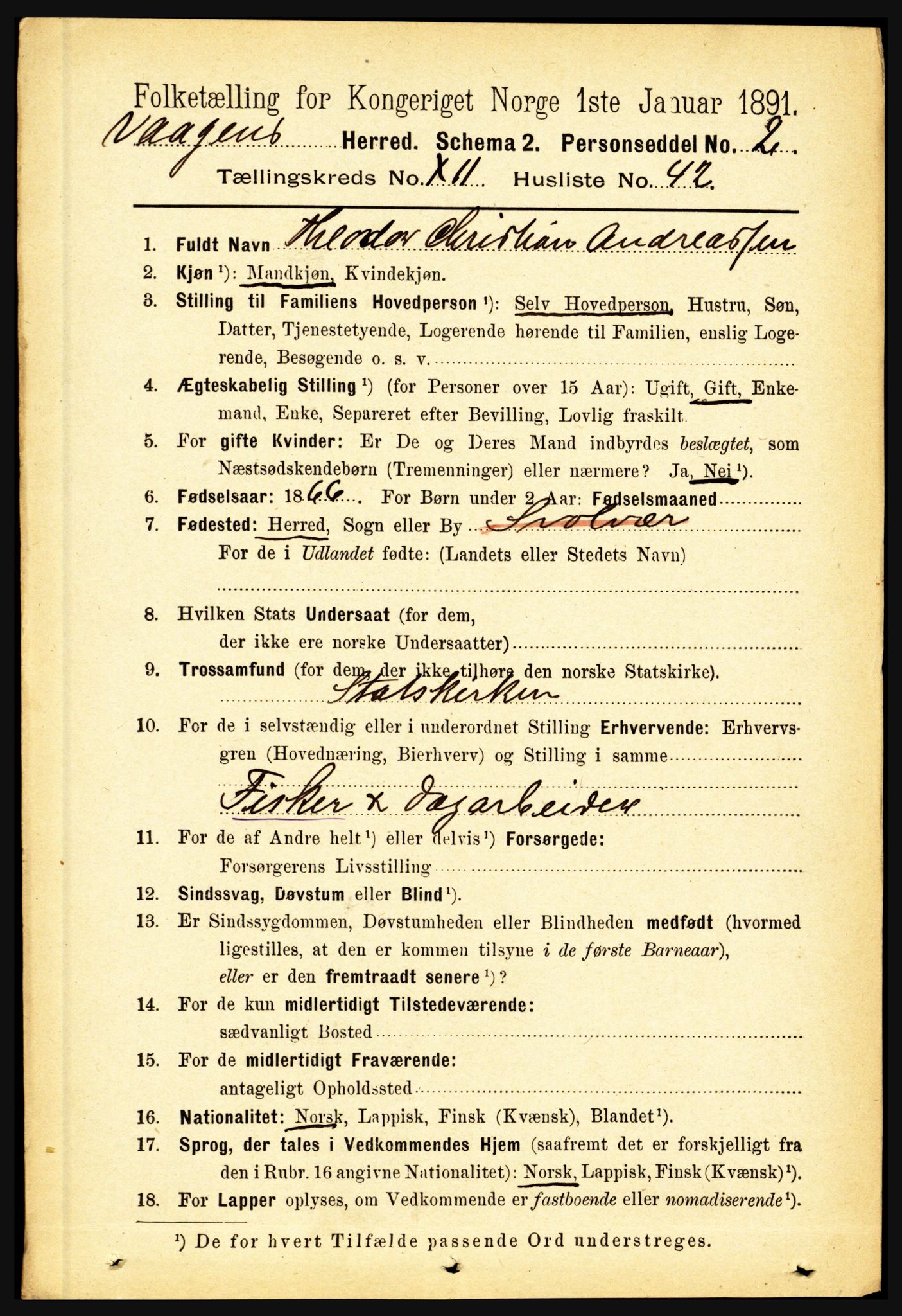 RA, 1891 census for 1865 Vågan, 1891, p. 3151