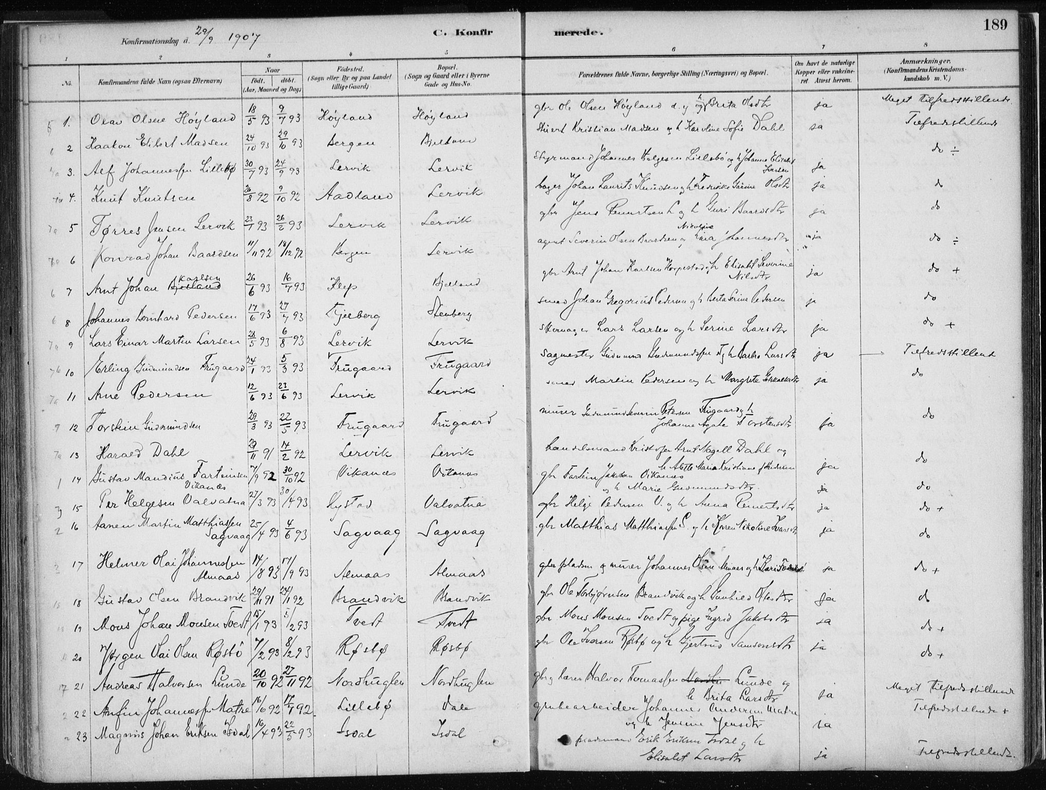 Stord sokneprestembete, SAB/A-78201/H/Haa: Parish register (official) no. B 2, 1878-1913, p. 189