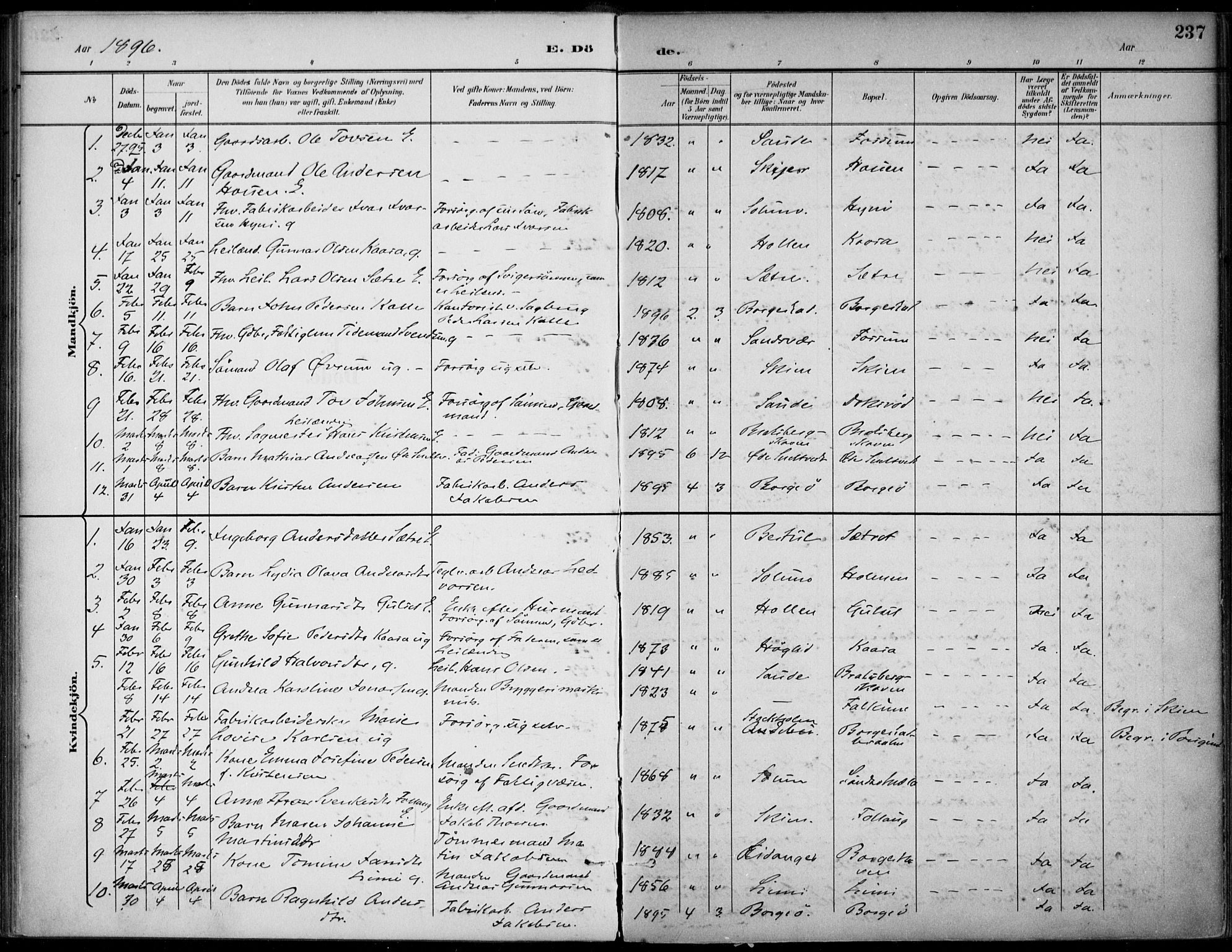 Gjerpen kirkebøker, SAKO/A-265/F/Fa/L0011: Parish register (official) no. I 11, 1896-1904, p. 237