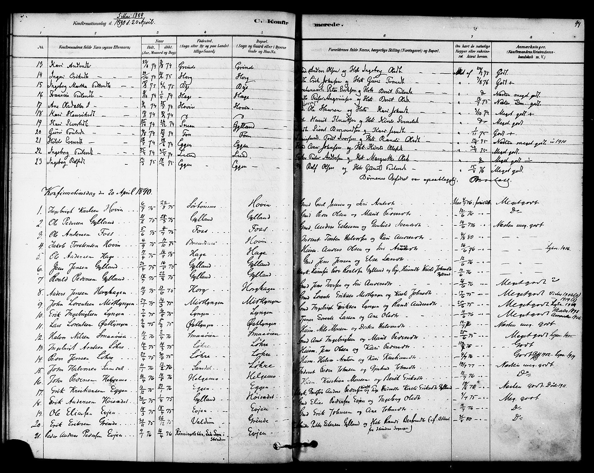 Ministerialprotokoller, klokkerbøker og fødselsregistre - Sør-Trøndelag, SAT/A-1456/692/L1105: Parish register (official) no. 692A05, 1878-1890, p. 94