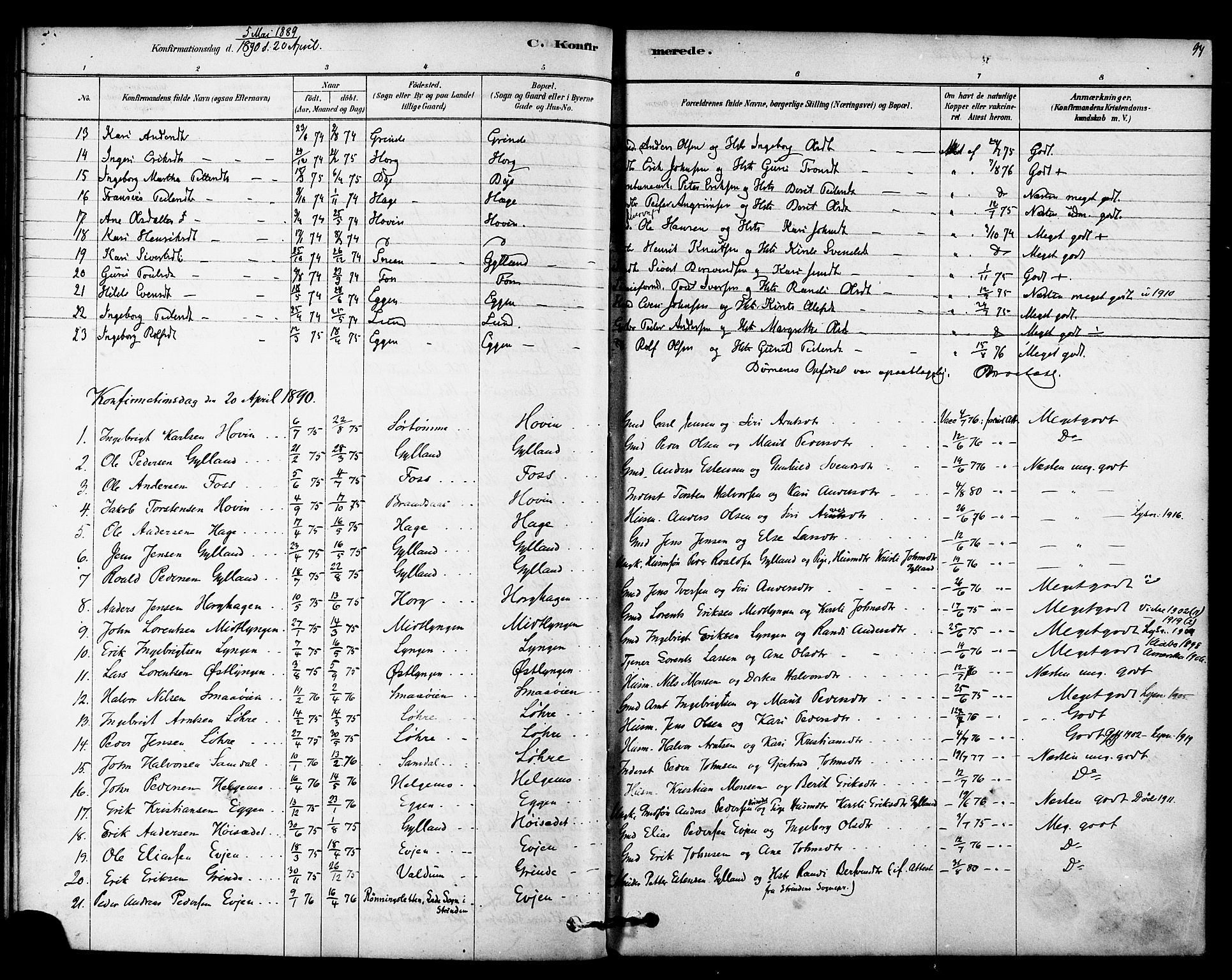 Ministerialprotokoller, klokkerbøker og fødselsregistre - Sør-Trøndelag, AV/SAT-A-1456/692/L1105: Parish register (official) no. 692A05, 1878-1890, p. 94