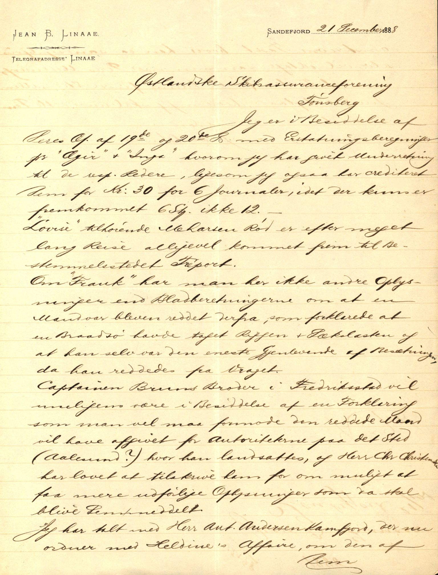 Pa 63 - Østlandske skibsassuranceforening, VEMU/A-1079/G/Ga/L0023/0002: Havaridokumenter / Flora, Frank, Freidig, Sophie, Wilhelmine, 1888, p. 12