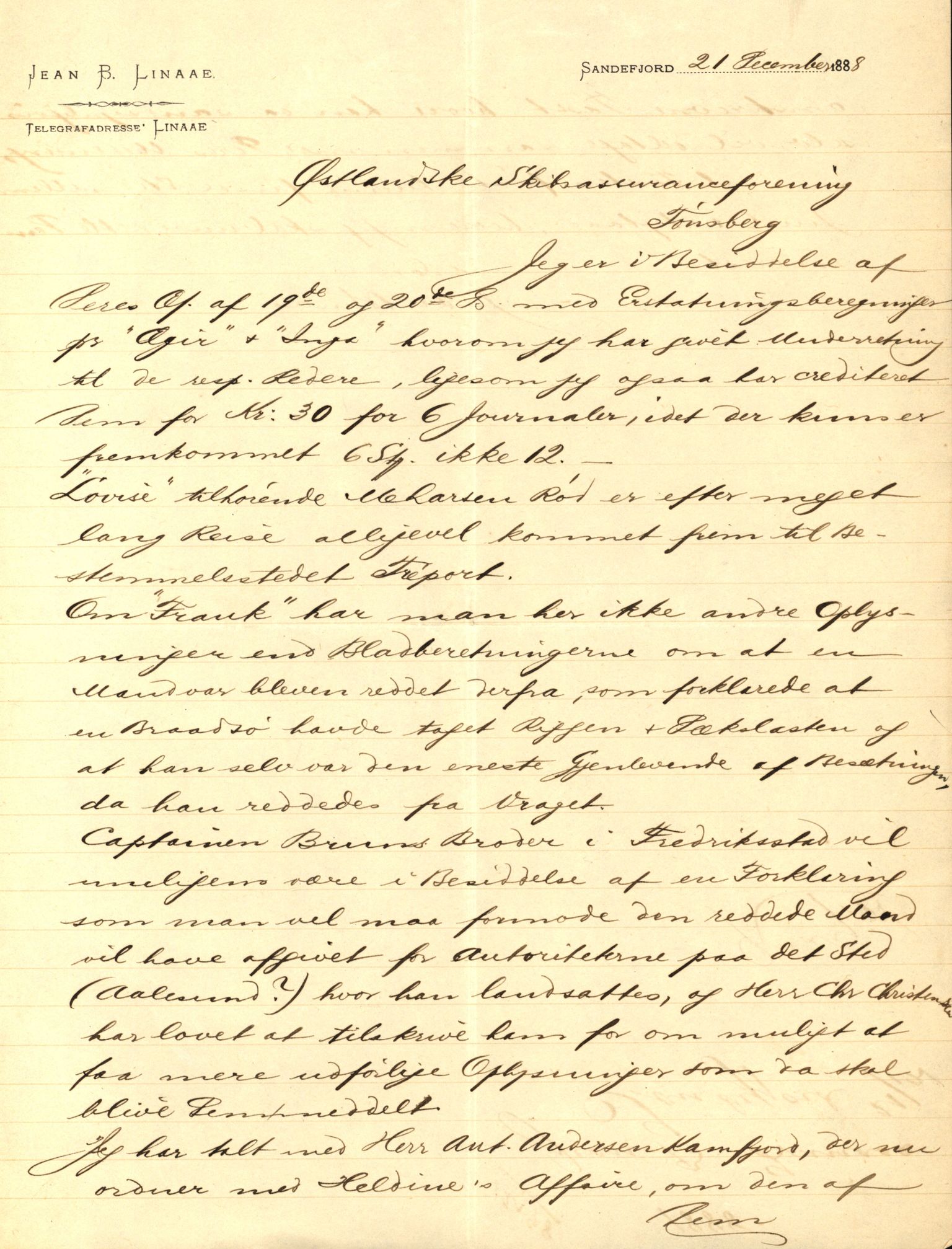 Pa 63 - Østlandske skibsassuranceforening, VEMU/A-1079/G/Ga/L0023/0002: Havaridokumenter / Flora, Frank, Freidig, Sophie, Wilhelmine, 1888, p. 12