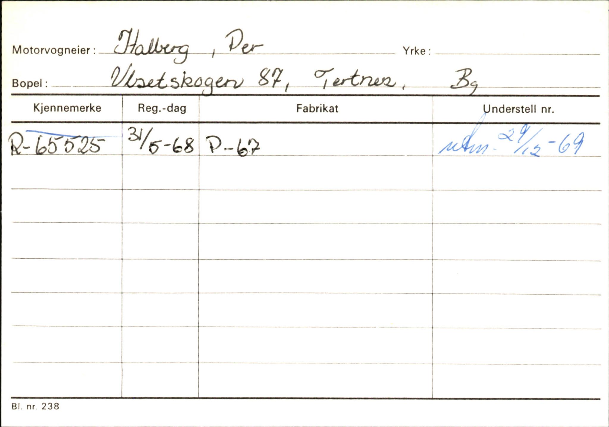 Statens vegvesen, Hordaland vegkontor, SAB/A-5201/2/Ha/L0018: R-eierkort H, 1920-1971, p. 1