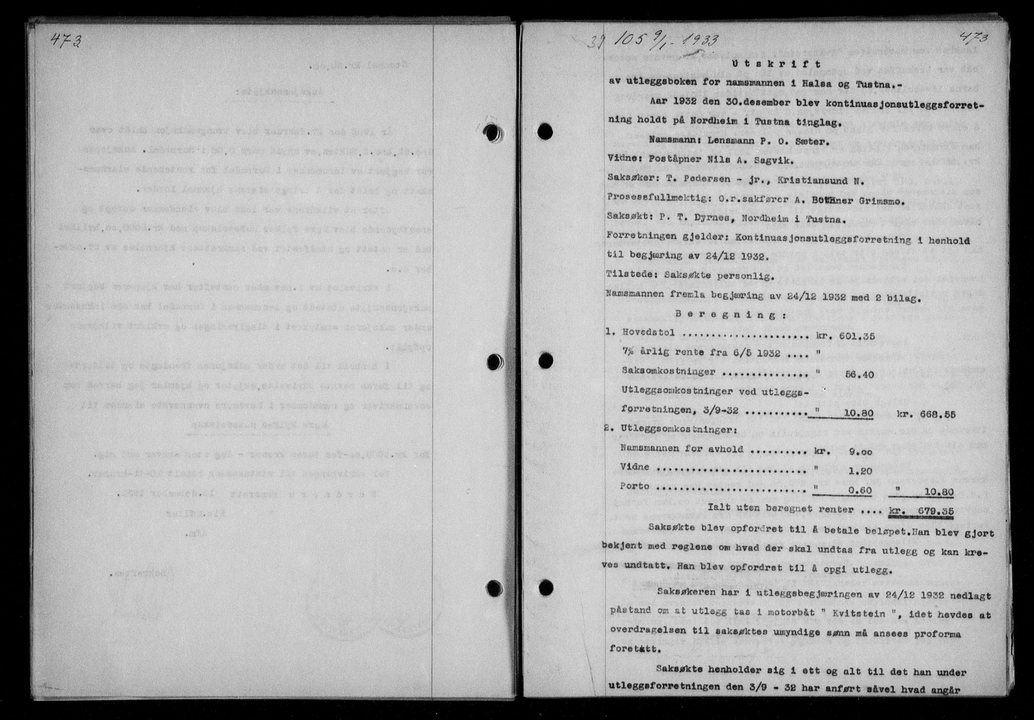 Nordmøre sorenskriveri, AV/SAT-A-4132/1/2/2Ca/L0076: Mortgage book no. 66, 1932-1933, Deed date: 09.01.1933