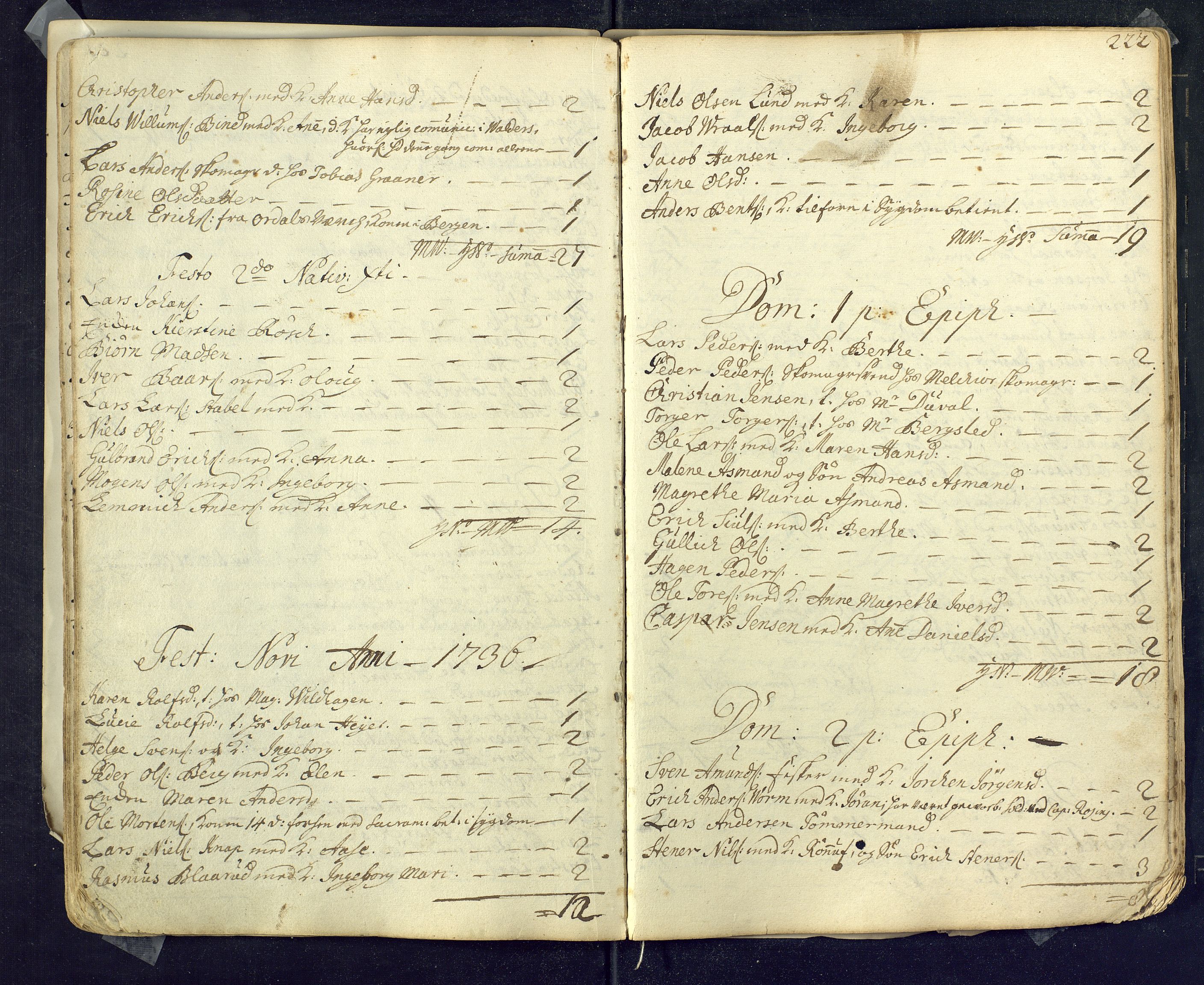 Kongsberg kirkebøker, SAKO/A-22/M/Ma/L0001: Communicants register no. 1, 1731-1739, p. 222