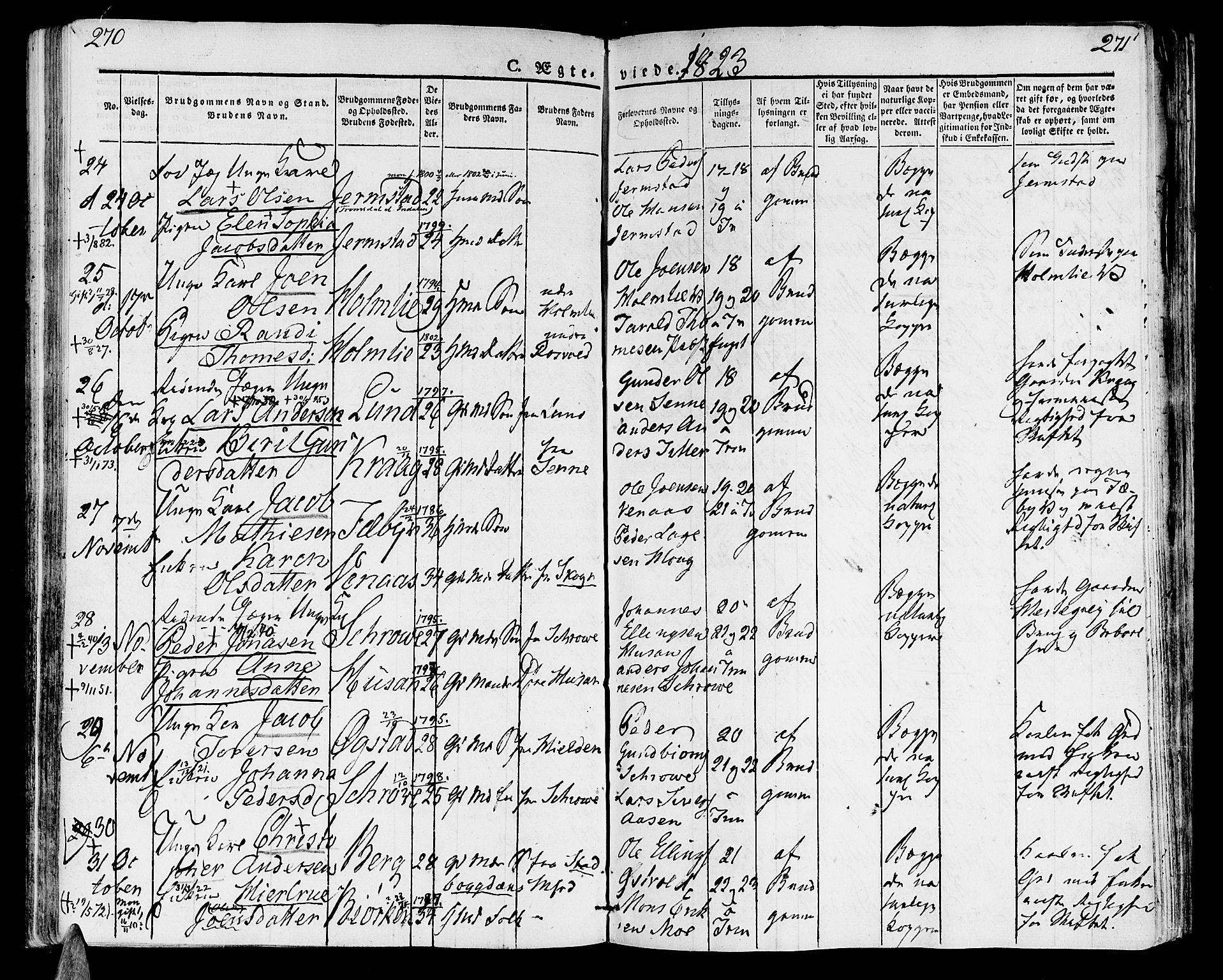 Ministerialprotokoller, klokkerbøker og fødselsregistre - Nord-Trøndelag, SAT/A-1458/723/L0237: Parish register (official) no. 723A06, 1822-1830, p. 270-271