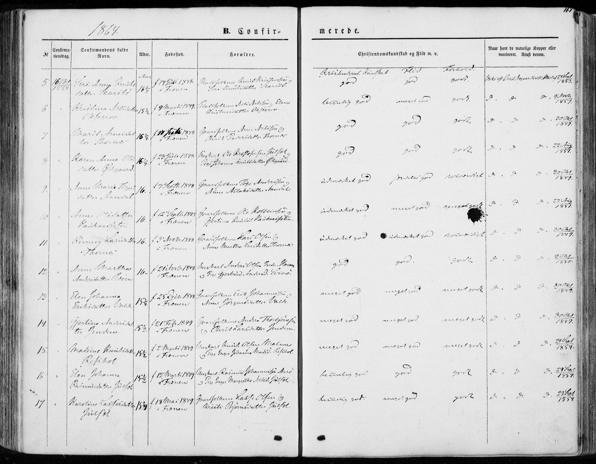 Ministerialprotokoller, klokkerbøker og fødselsregistre - Møre og Romsdal, SAT/A-1454/565/L0748: Parish register (official) no. 565A02, 1845-1872, p. 167