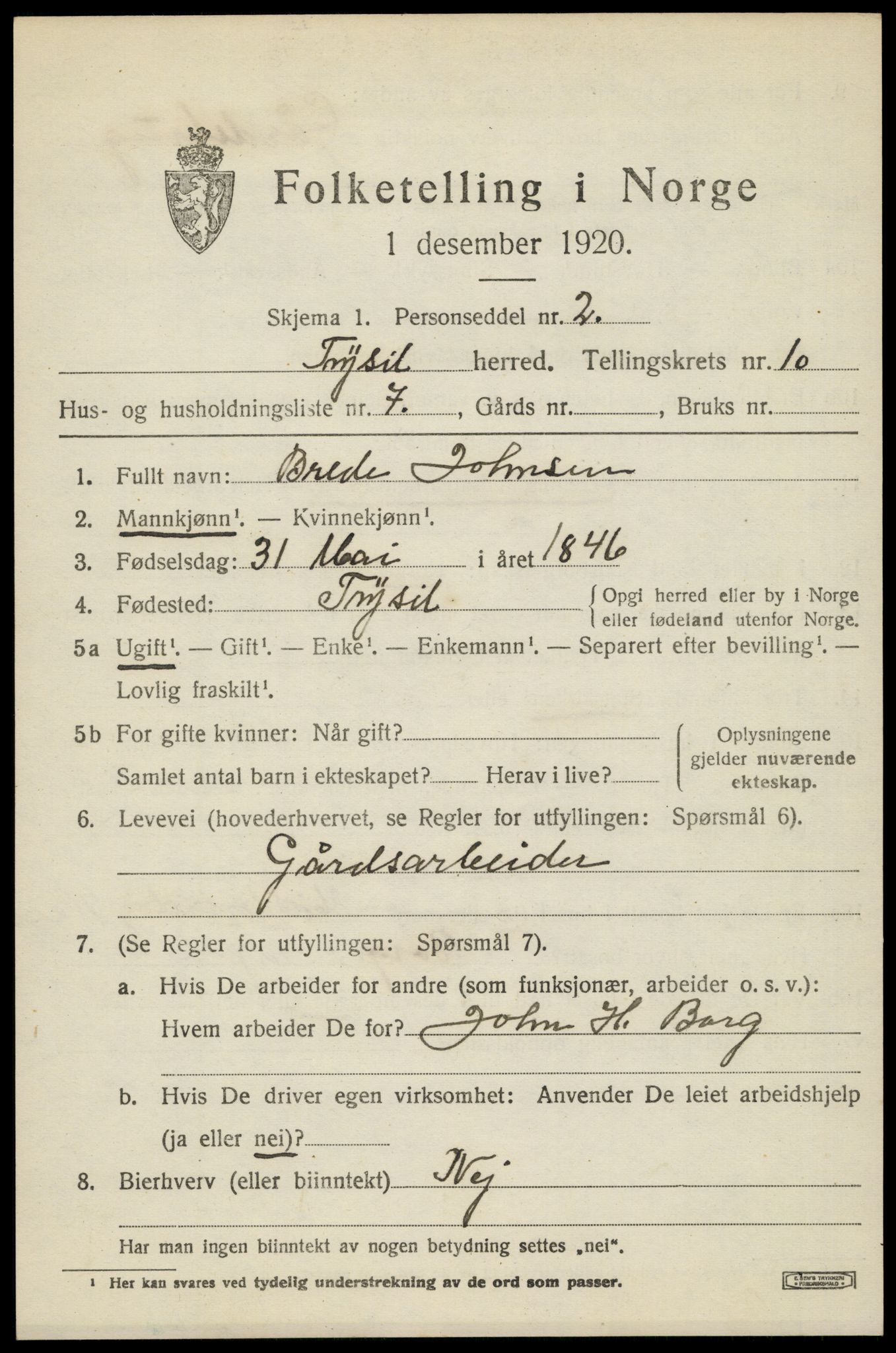 SAH, 1920 census for Trysil, 1920, p. 6935