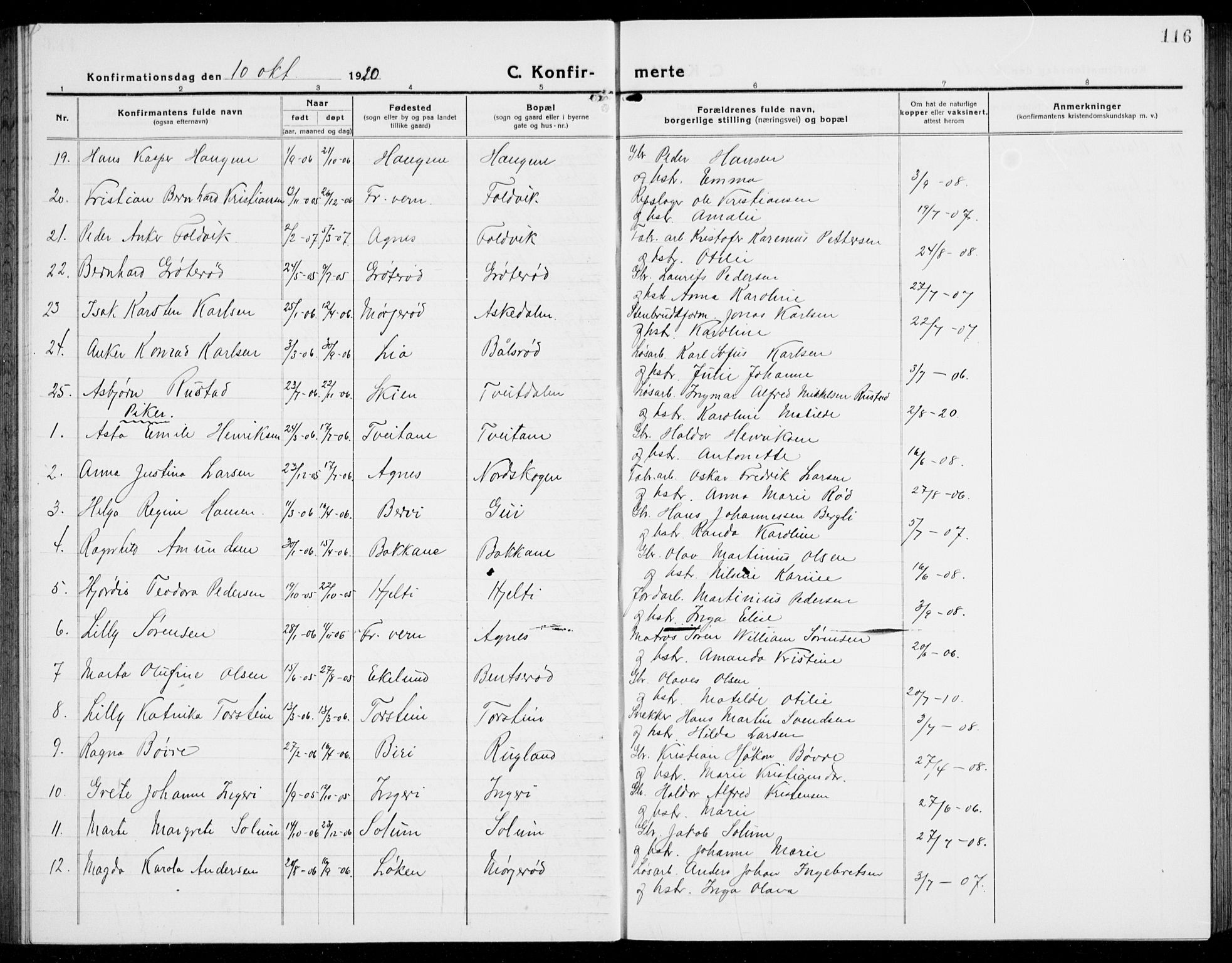 Brunlanes kirkebøker, SAKO/A-342/G/Ga/L0005: Parish register (copy) no. I 5, 1918-1941, p. 116