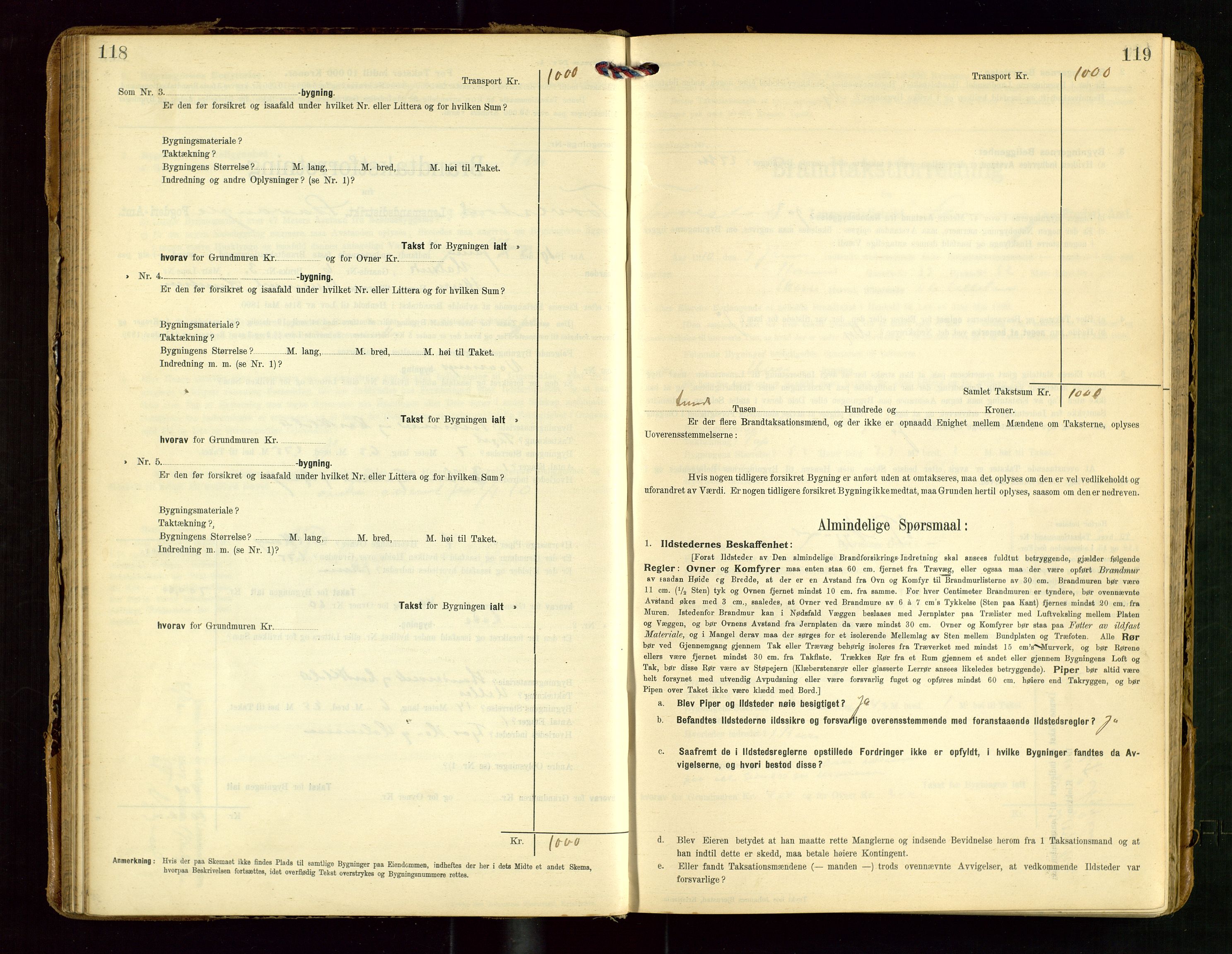 Torvestad lensmannskontor, SAST/A-100307/1/Gob/L0004: "Brandtaxationsprotokol for Torvestad Lensmannsdistrikt", 1909-1923, p. 118-119