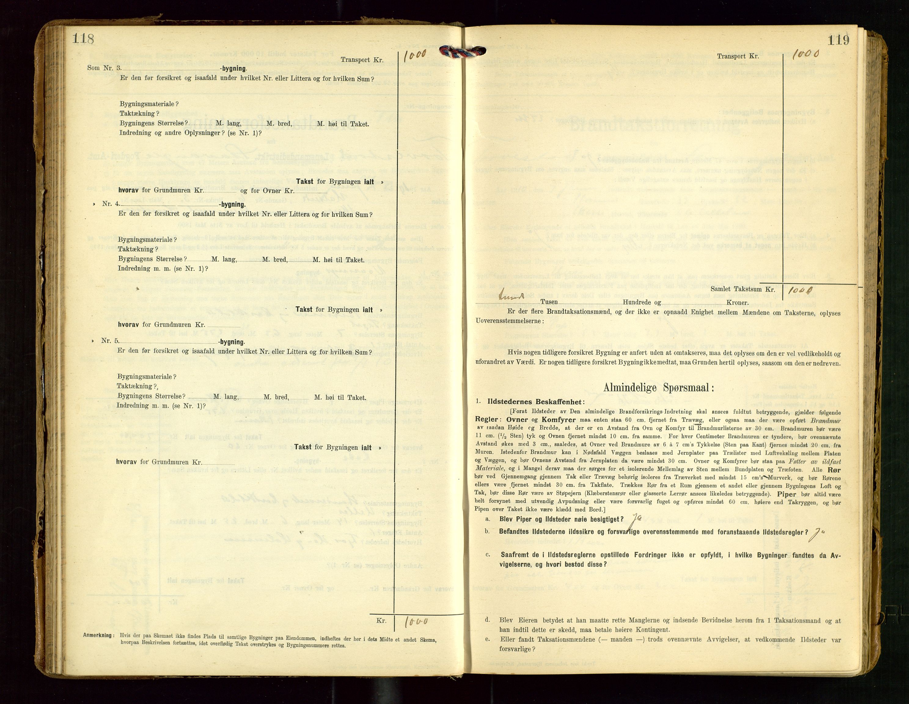 Torvestad lensmannskontor, AV/SAST-A-100307/1/Gob/L0004: "Brandtaxationsprotokol for Torvestad Lensmannsdistrikt", 1909-1923, p. 118-119