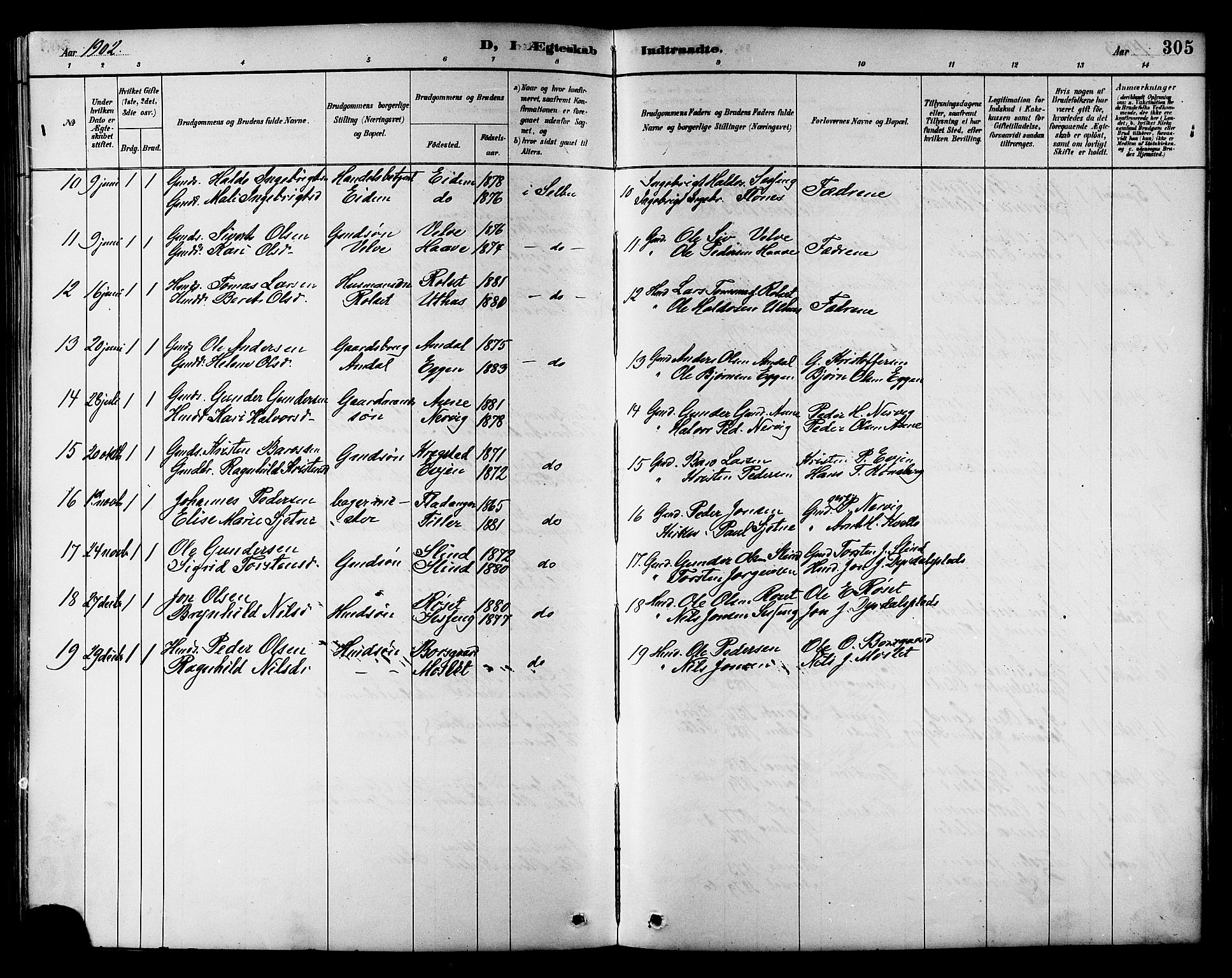 Ministerialprotokoller, klokkerbøker og fødselsregistre - Sør-Trøndelag, AV/SAT-A-1456/695/L1157: Parish register (copy) no. 695C08, 1889-1913, p. 305