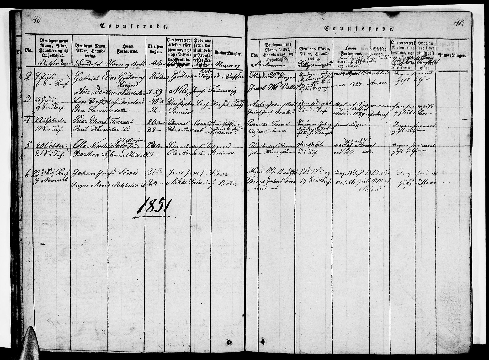 Ministerialprotokoller, klokkerbøker og fødselsregistre - Nordland, AV/SAT-A-1459/831/L0474: Parish register (copy) no. 831C01, 1820-1850, p. 411-412