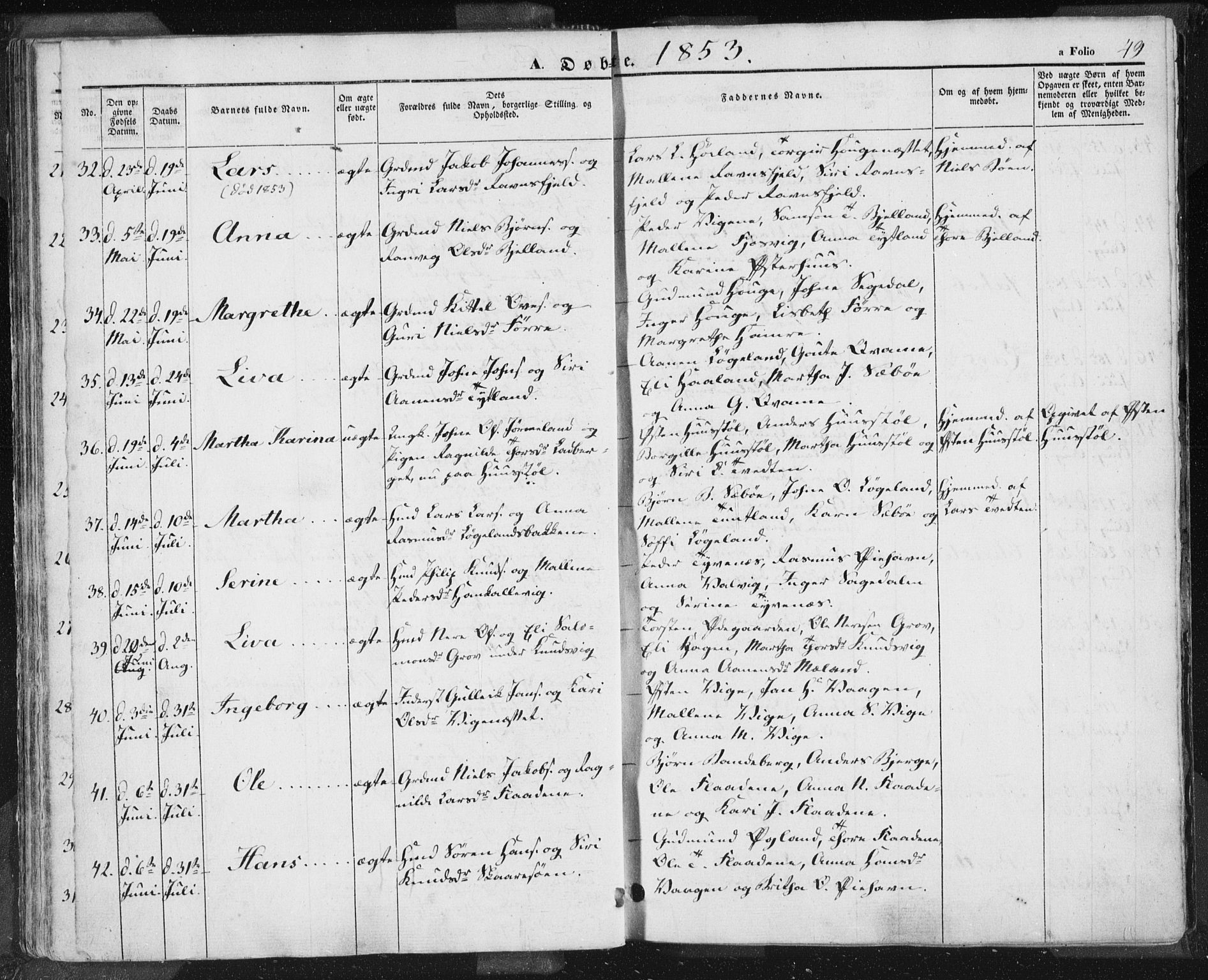 Hjelmeland sokneprestkontor, SAST/A-101843/01/IV/L0009: Parish register (official) no. A 9, 1846-1860, p. 49