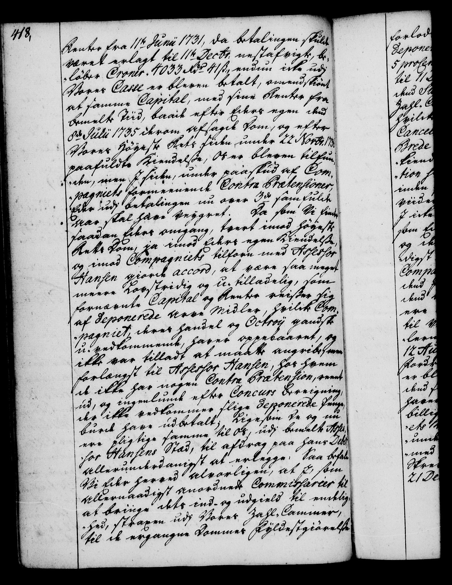 Rentekammeret, Kammerkanselliet, AV/RA-EA-3111/G/Gg/Gga/L0004: Norsk ekspedisjonsprotokoll med register (merket RK 53.4), 1734-1741, p. 418