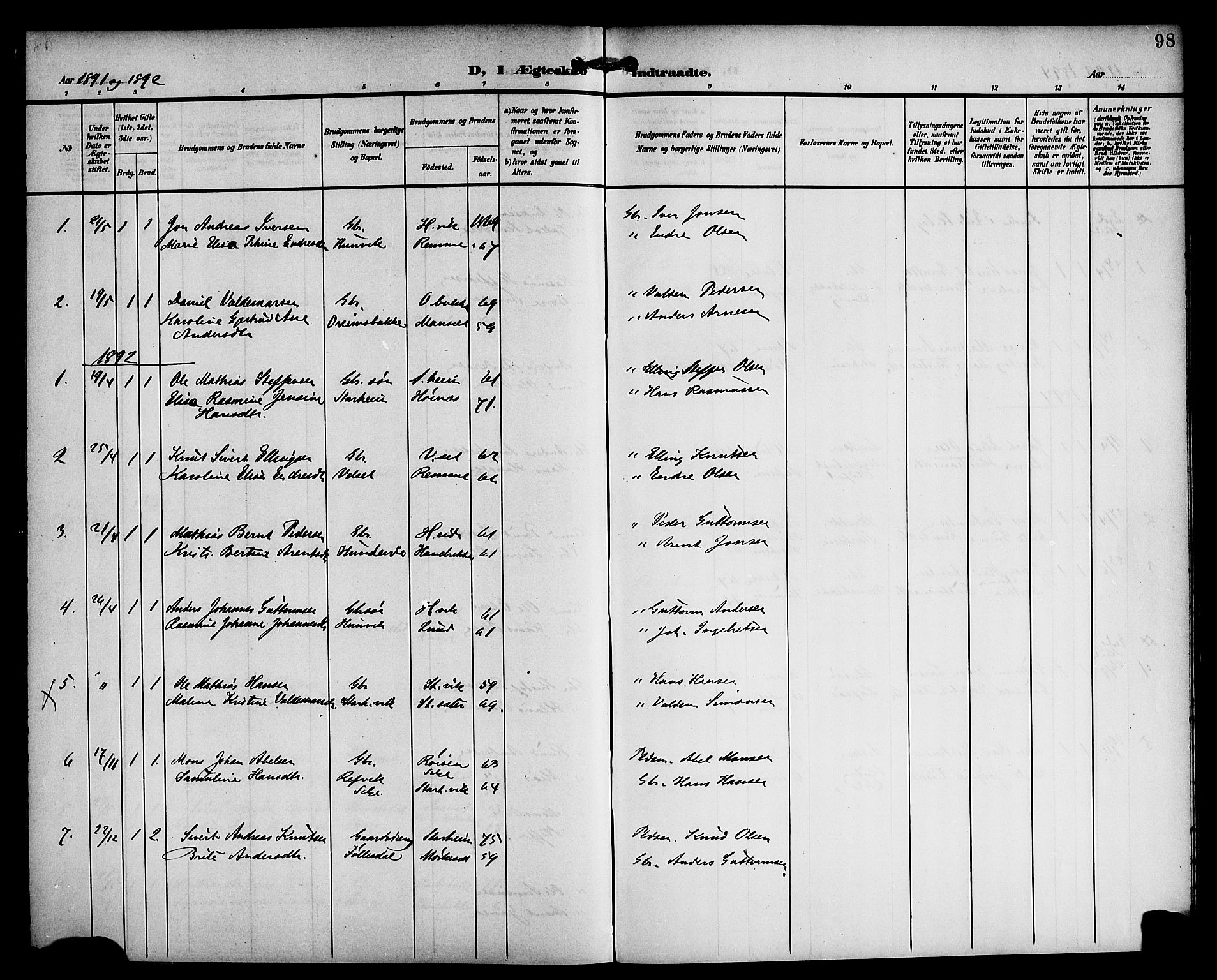 Eid sokneprestembete, AV/SAB-A-82301/H/Haa/Haac/L0001: Parish register (official) no. C 1, 1879-1899, p. 98