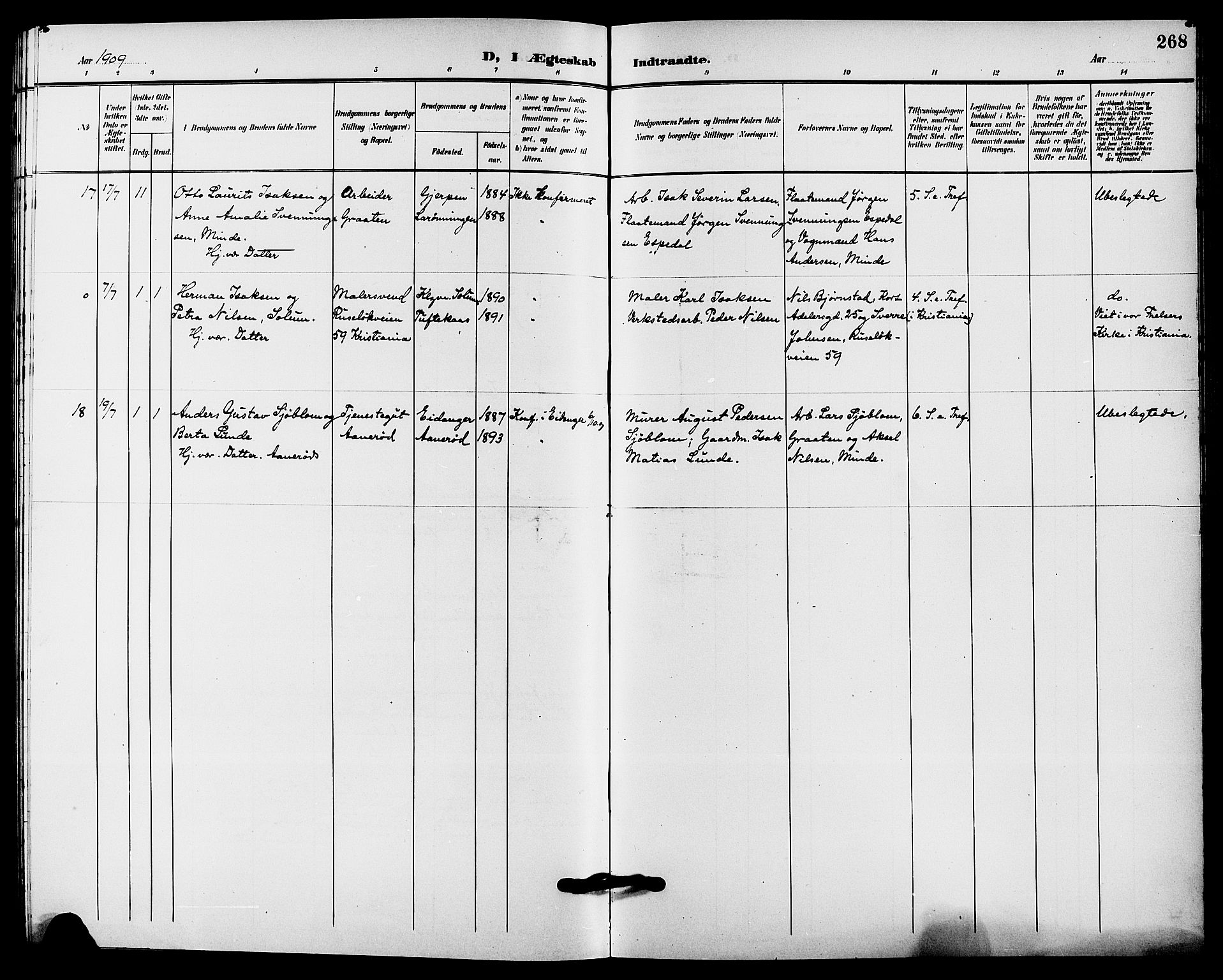 Solum kirkebøker, SAKO/A-306/G/Ga/L0008: Parish register (copy) no. I 8, 1898-1909, p. 268