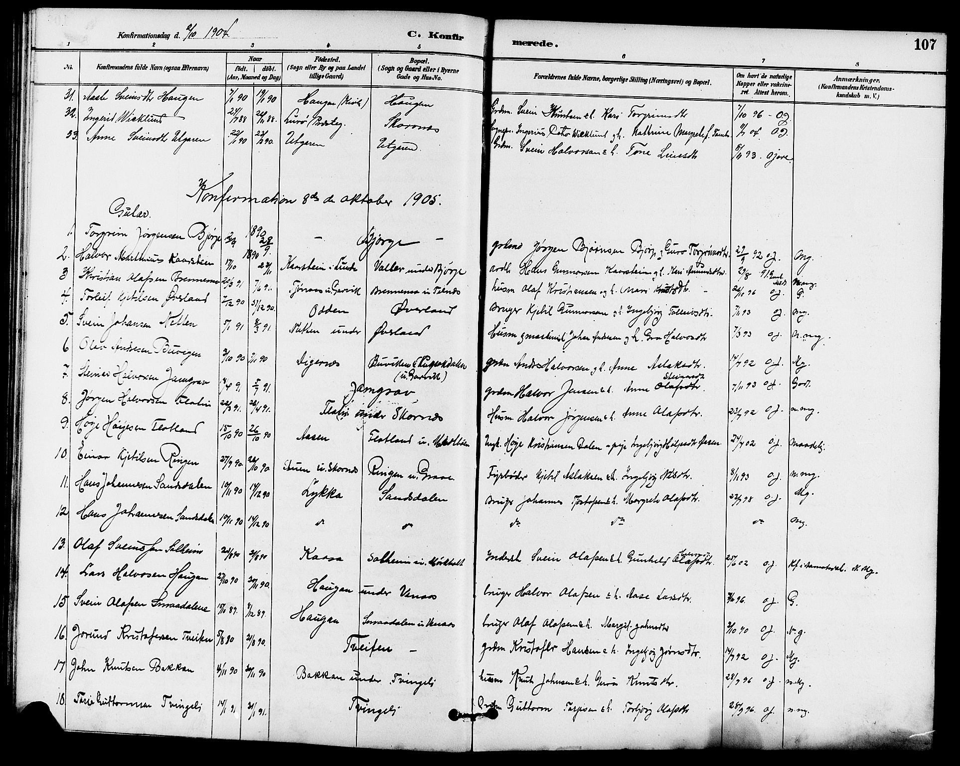 Seljord kirkebøker, SAKO/A-20/G/Ga/L0005: Parish register (copy) no. I 5, 1887-1914, p. 107