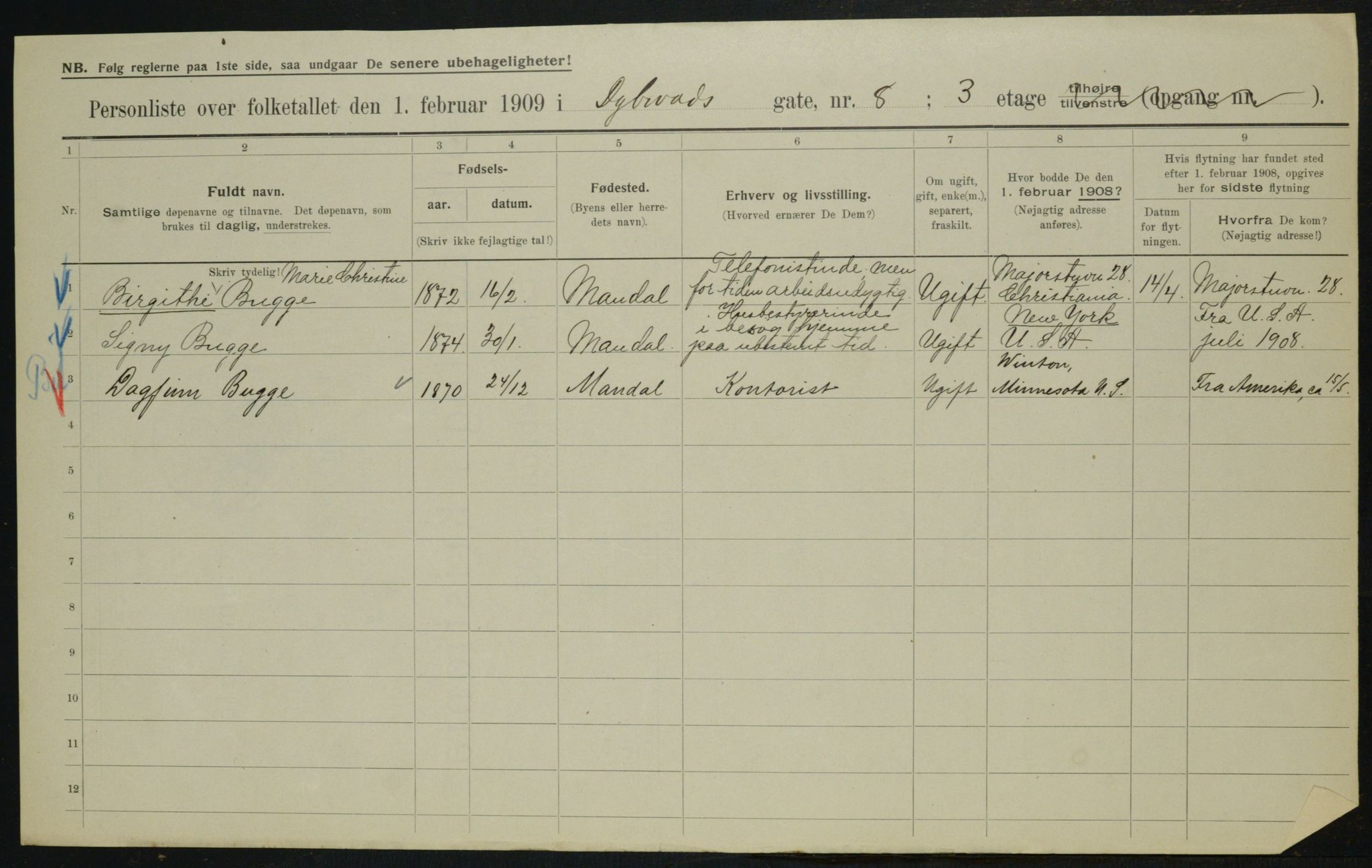 OBA, Municipal Census 1909 for Kristiania, 1909, p. 16001