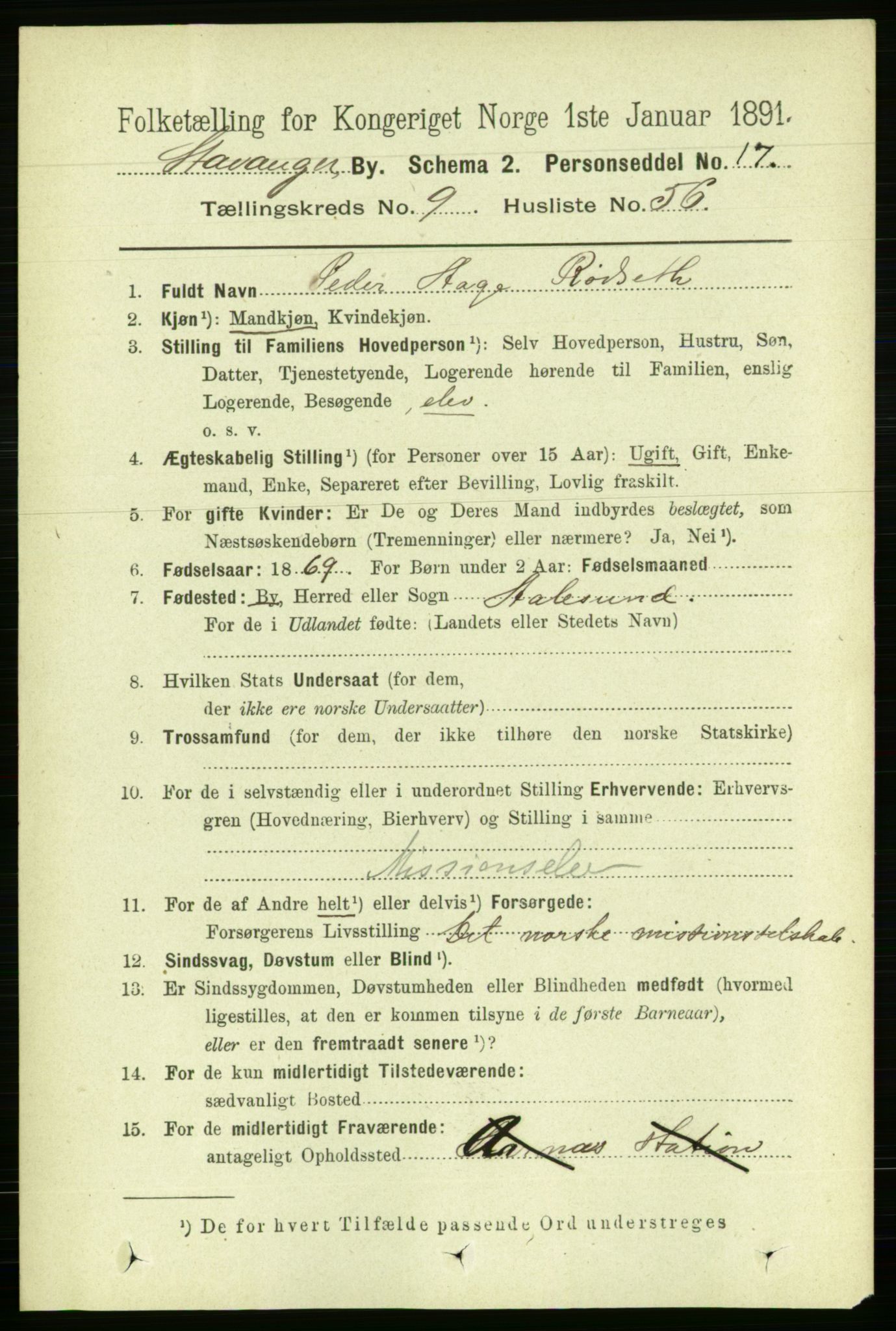 RA, 1891 census for 1103 Stavanger, 1891, p. 13203