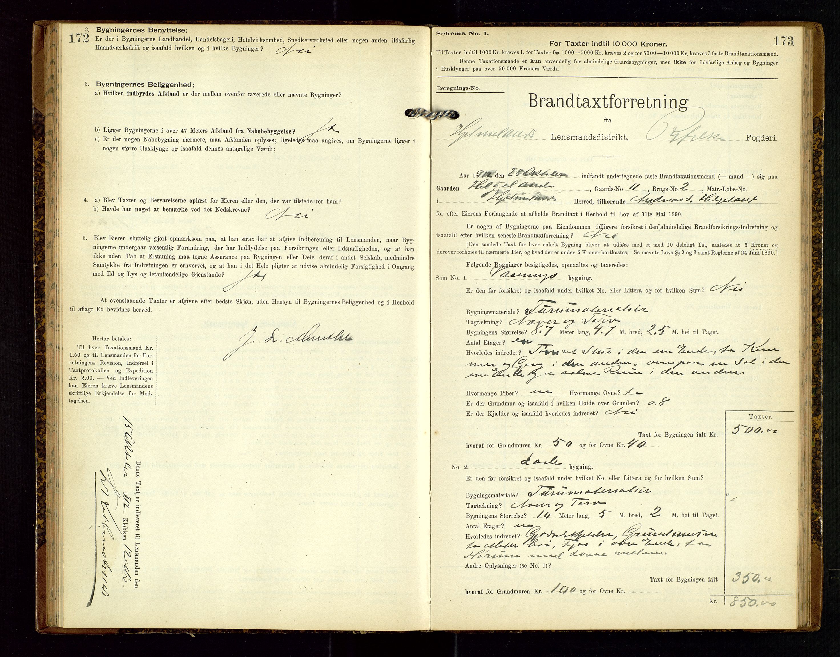 Hjelmeland lensmannskontor, AV/SAST-A-100439/Gob/L0002: "Brandtaxationsprotokol", 1904-1920, p. 172-173