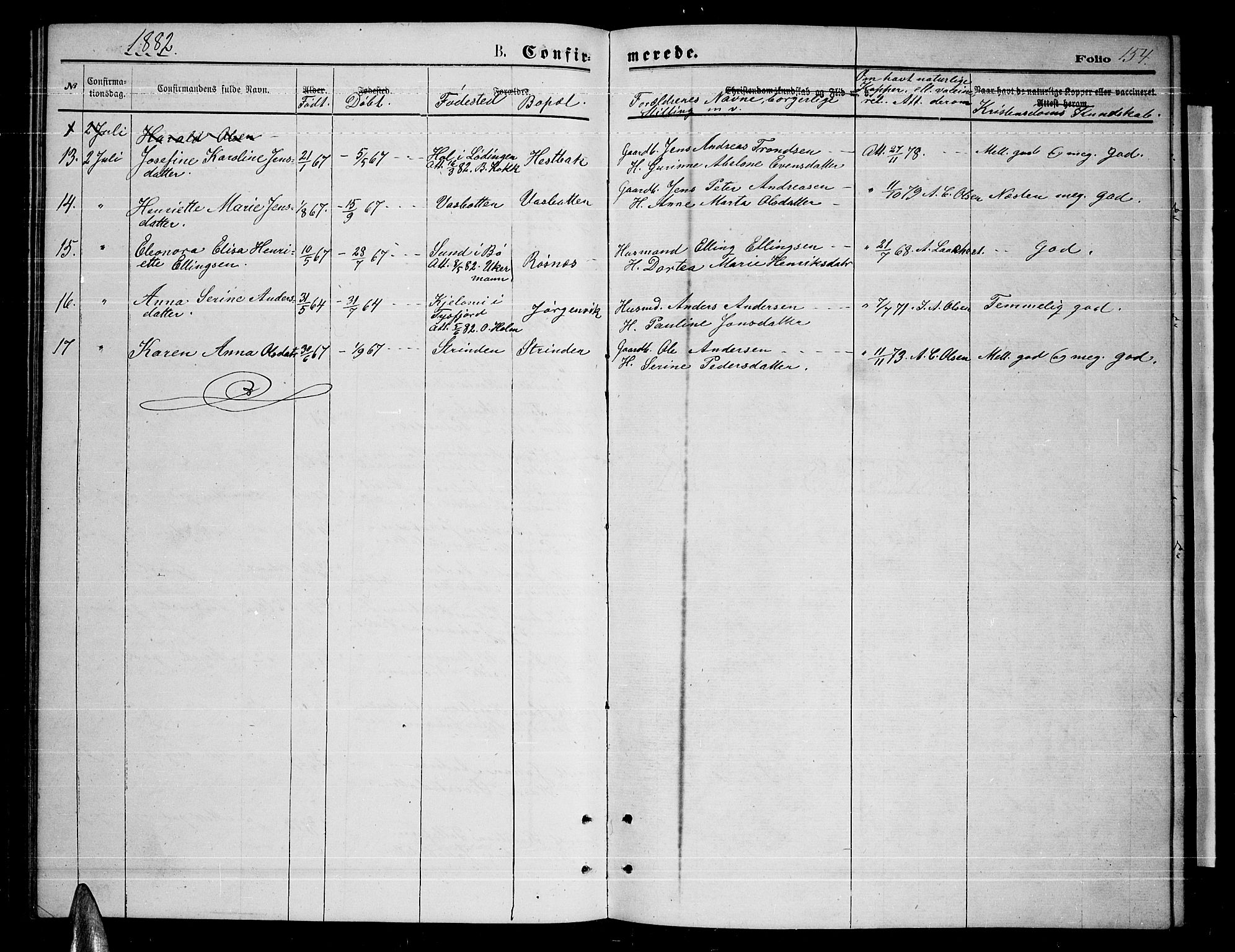 Ministerialprotokoller, klokkerbøker og fødselsregistre - Nordland, AV/SAT-A-1459/859/L0858: Parish register (copy) no. 859C04, 1873-1886, p. 154