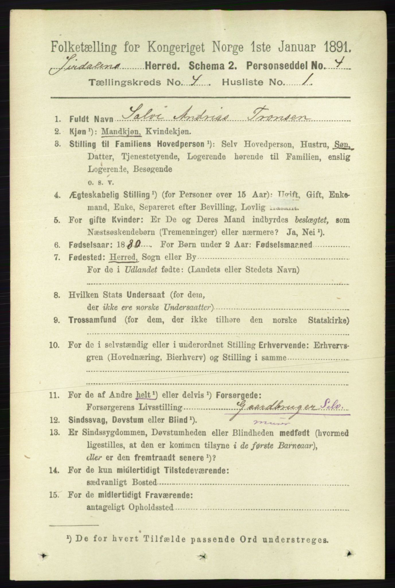 RA, 1891 census for 1046 Sirdal, 1891, p. 938