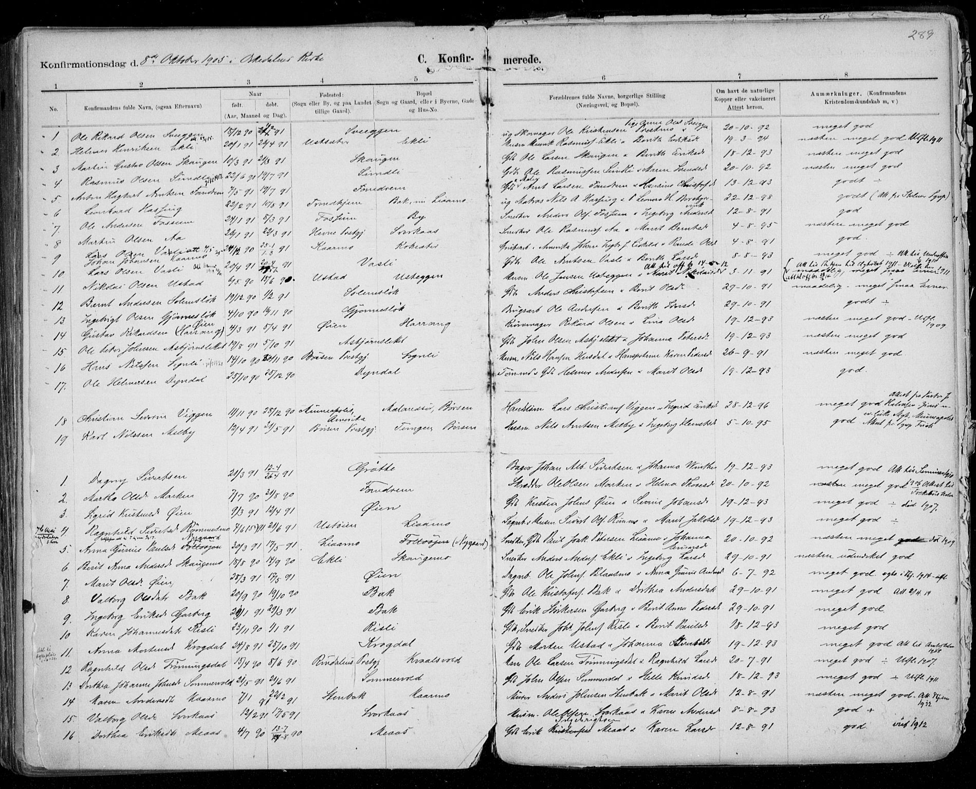 Ministerialprotokoller, klokkerbøker og fødselsregistre - Sør-Trøndelag, SAT/A-1456/668/L0811: Parish register (official) no. 668A11, 1894-1913, p. 289