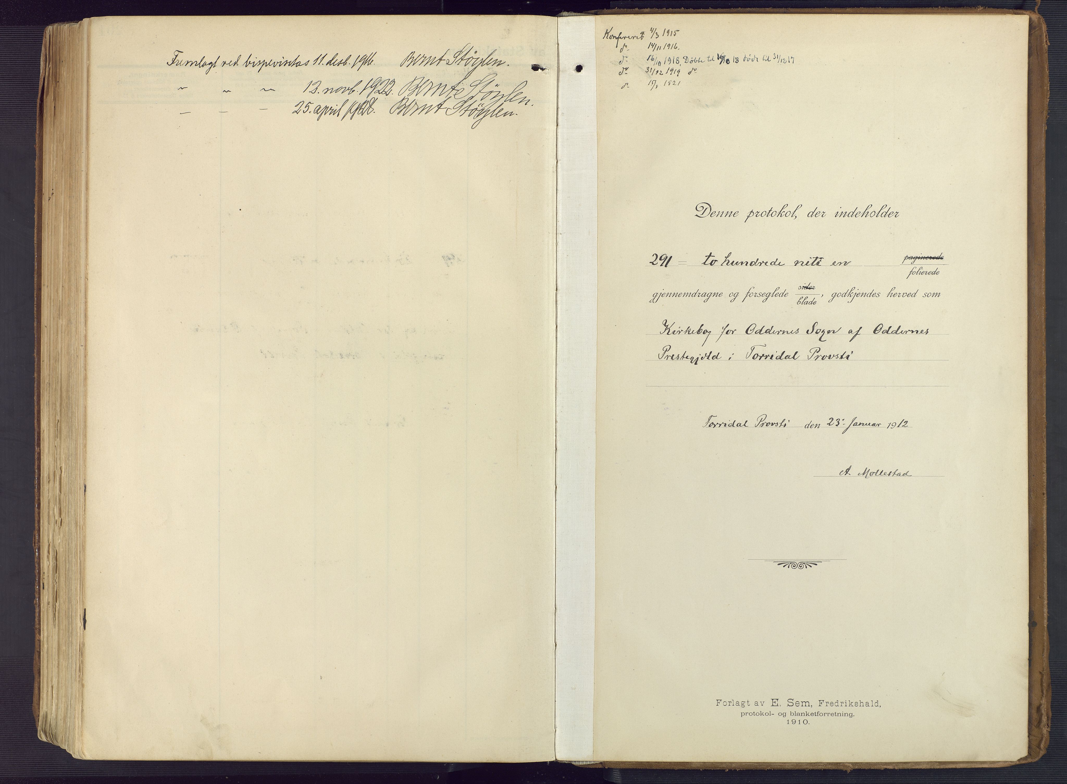 Oddernes sokneprestkontor, AV/SAK-1111-0033/F/Fa/Faa/L0012: Parish register (official) no. A 12, 1912-1925