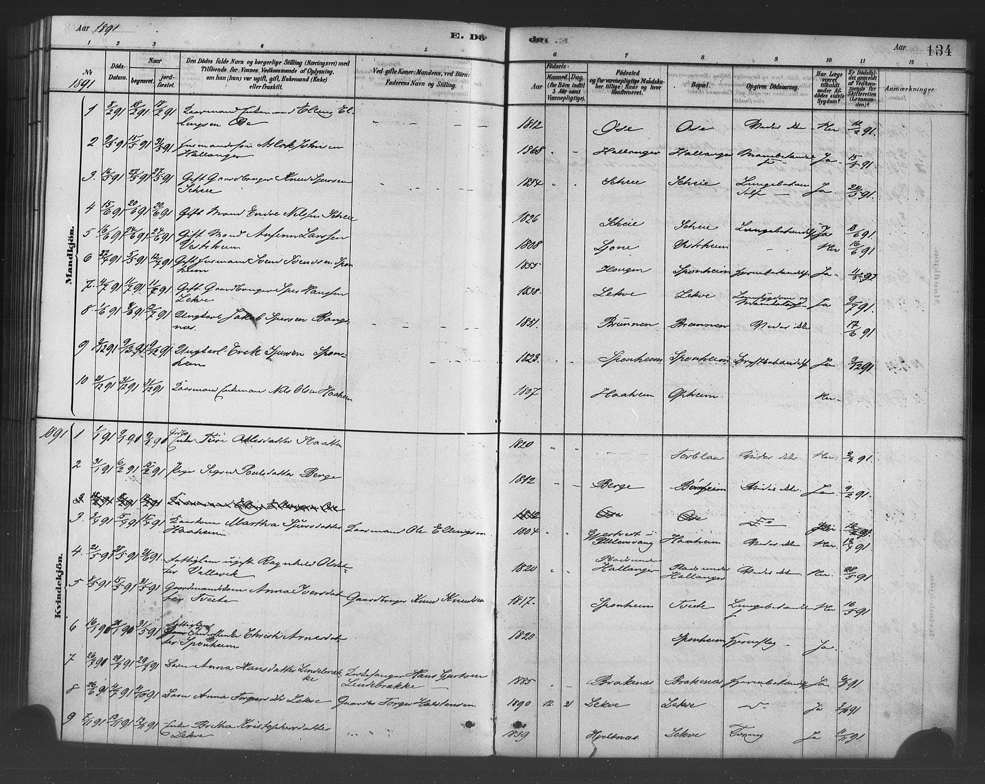 Ulvik sokneprestembete, SAB/A-78801/H/Haa: Parish register (official) no. B 1, 1878-1897, p. 134