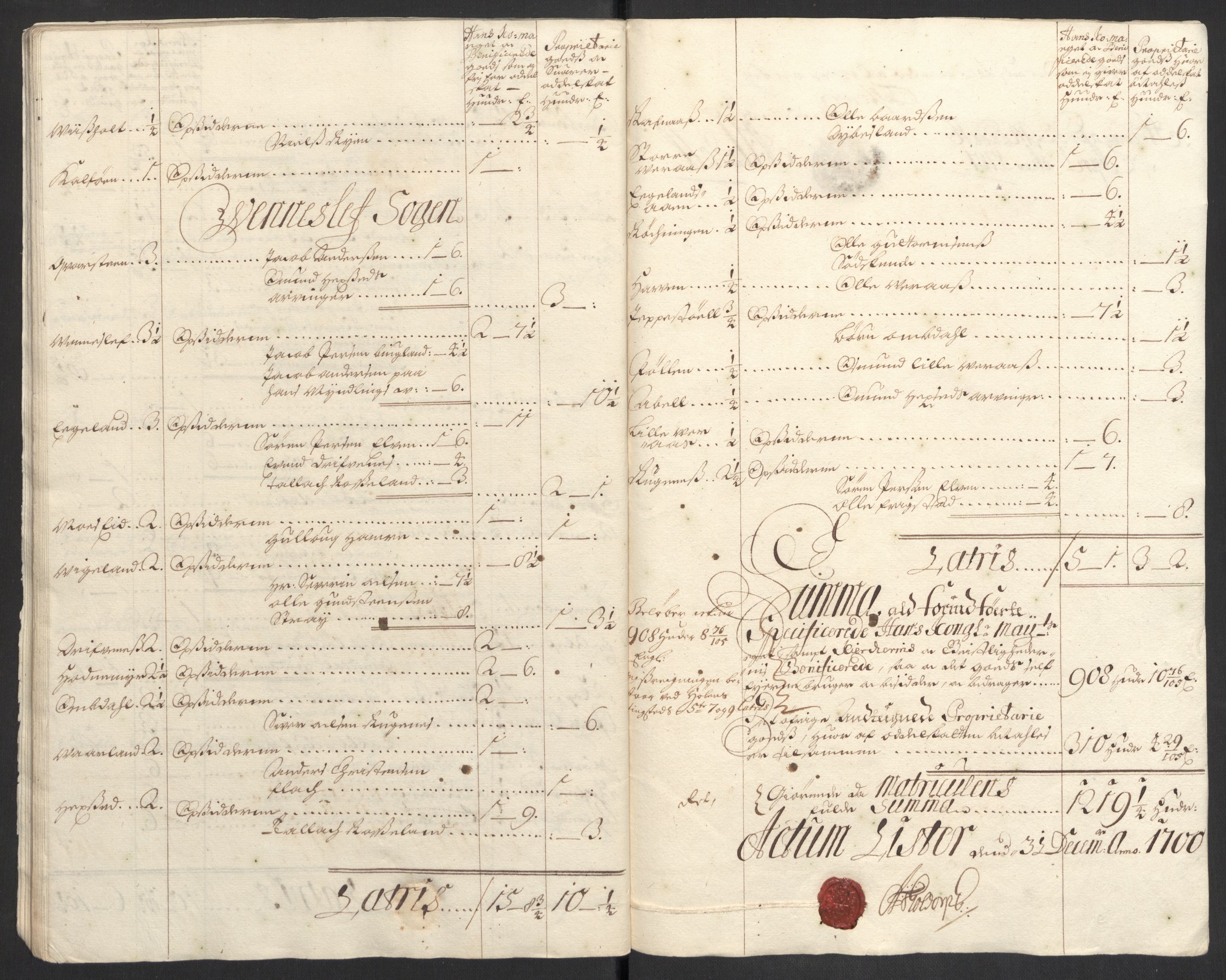 Rentekammeret inntil 1814, Reviderte regnskaper, Fogderegnskap, AV/RA-EA-4092/R43/L2548: Fogderegnskap Lista og Mandal, 1700, p. 262