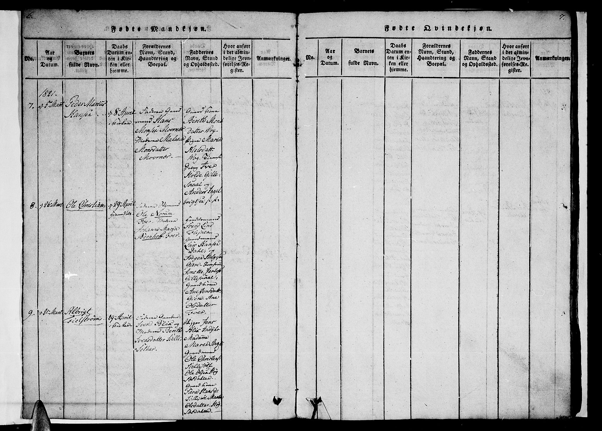 Ministerialprotokoller, klokkerbøker og fødselsregistre - Nordland, AV/SAT-A-1459/805/L0105: Parish register (copy) no. 805C01, 1820-1839, p. 6-7