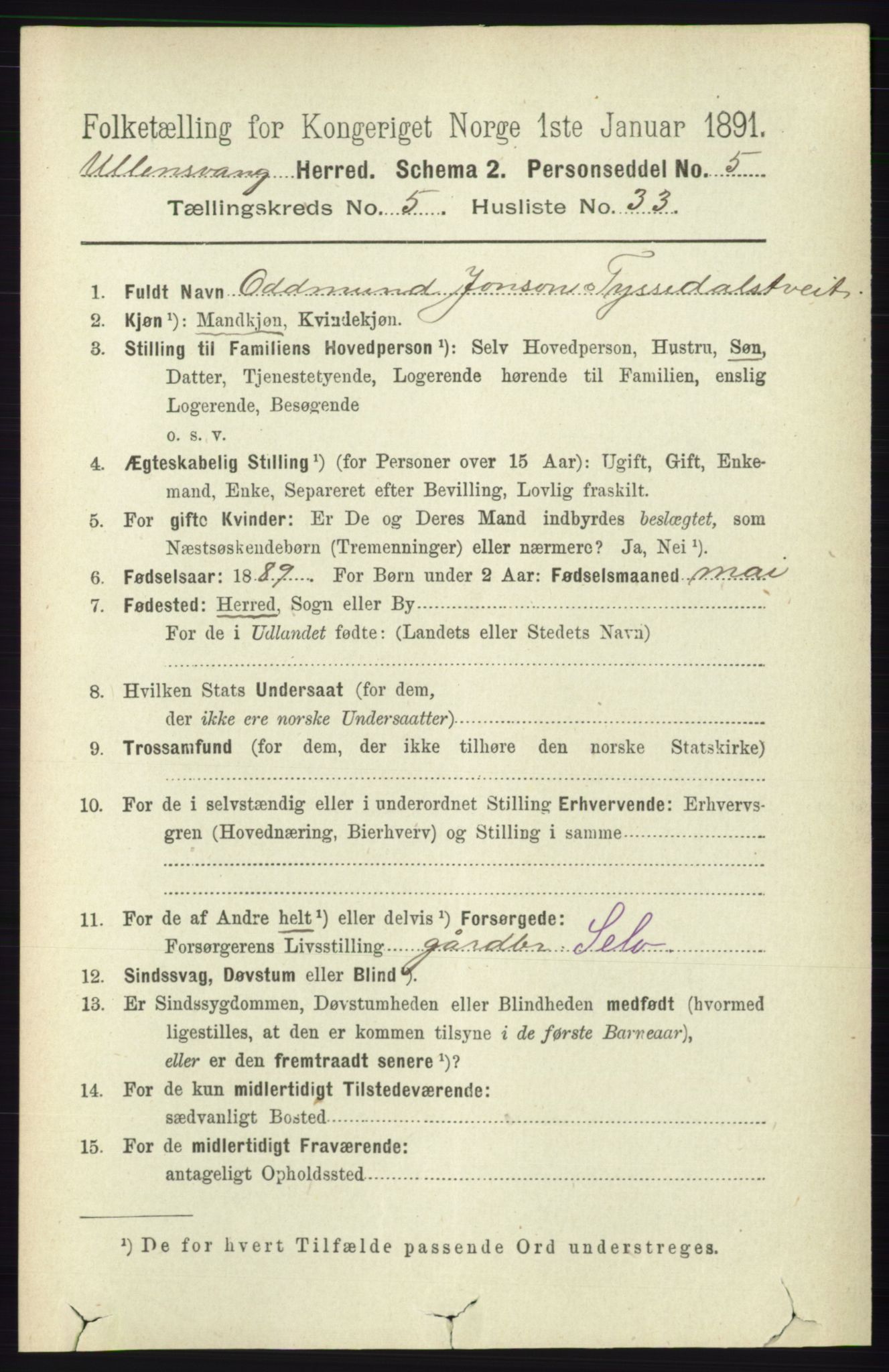 RA, 1891 census for 1230 Ullensvang, 1891, p. 1840