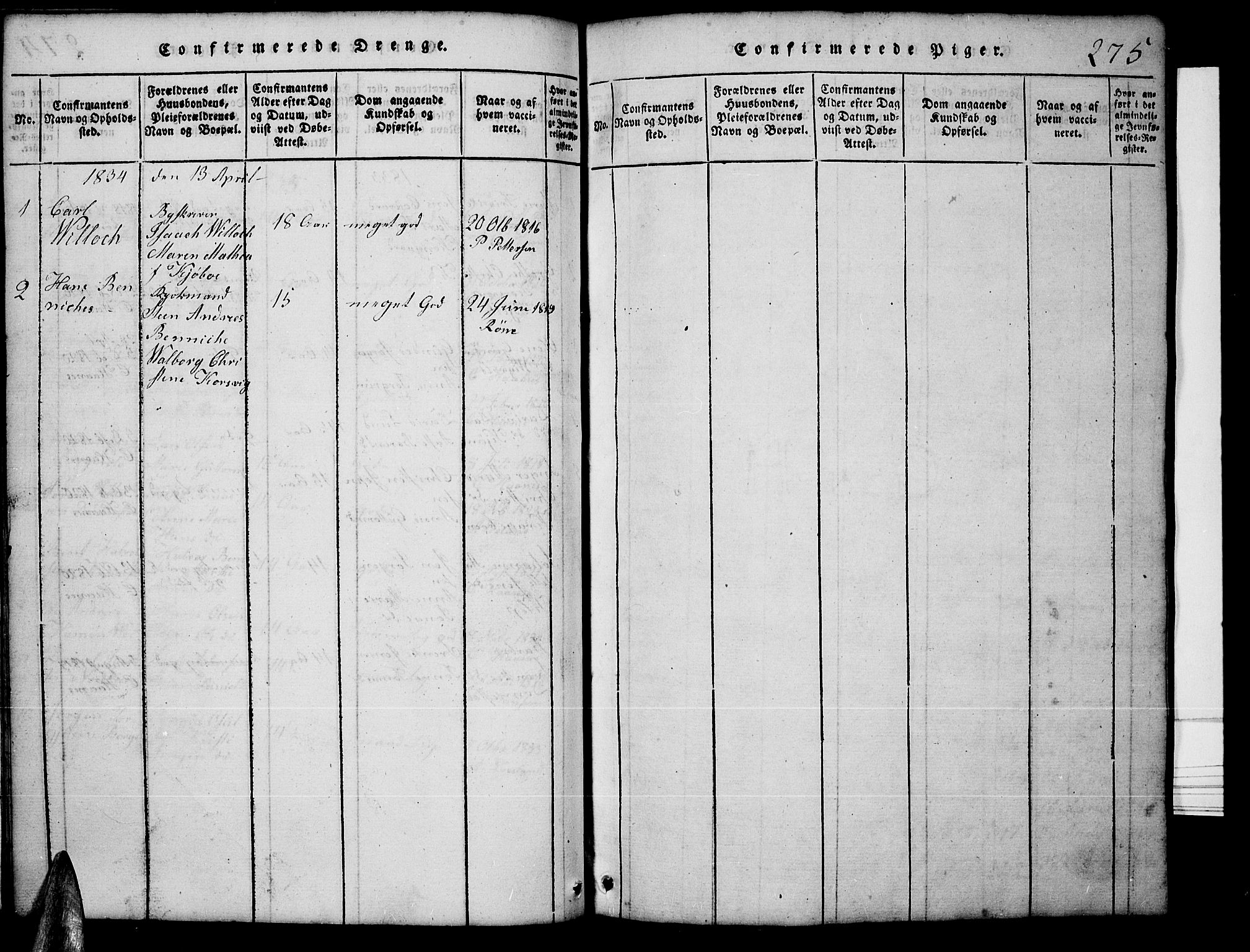 Tveit sokneprestkontor, AV/SAK-1111-0043/F/Fb/L0001: Parish register (copy) no. B 1, 1820-1834, p. 275