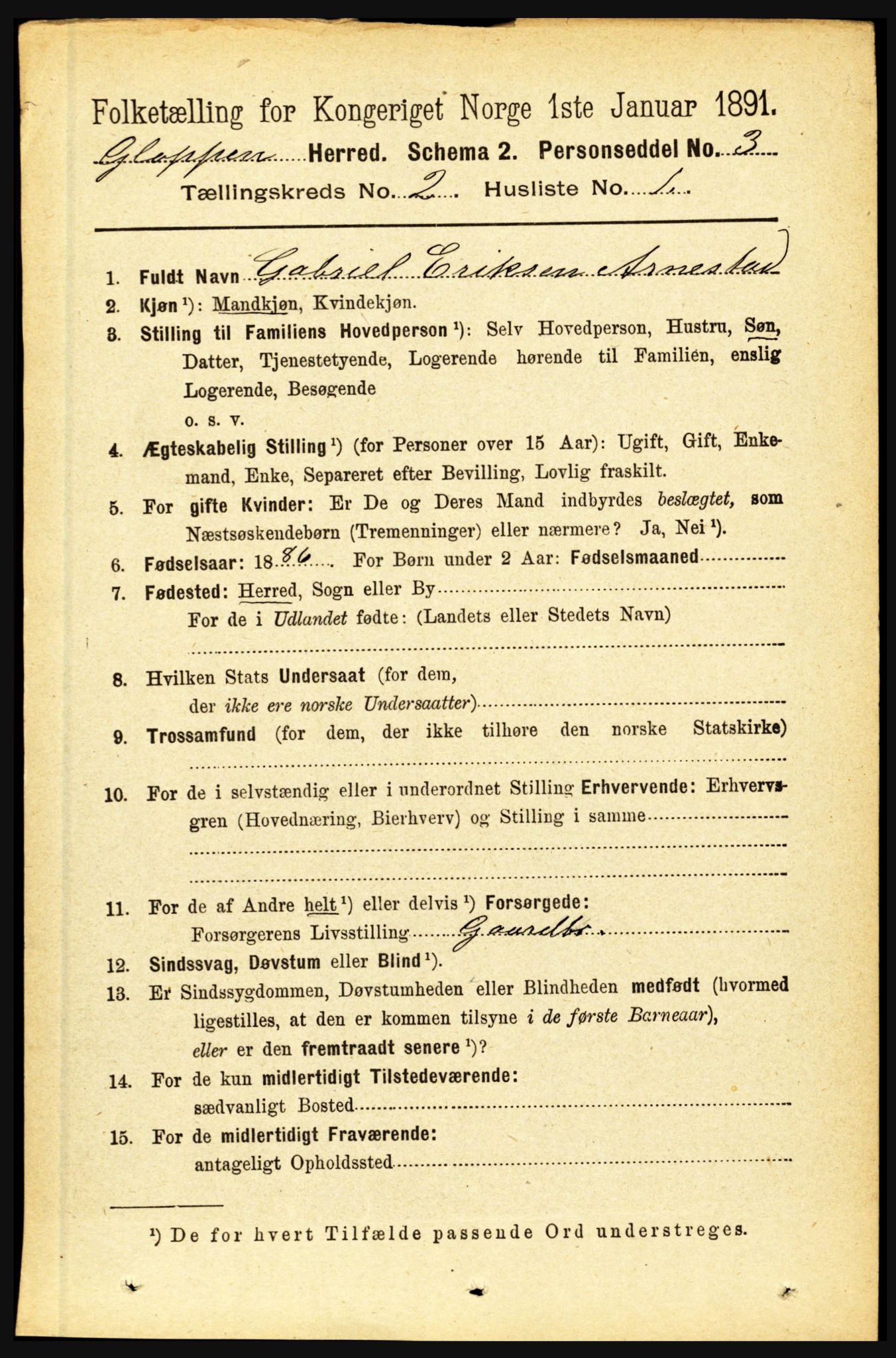 RA, 1891 census for 1445 Gloppen, 1891, p. 630