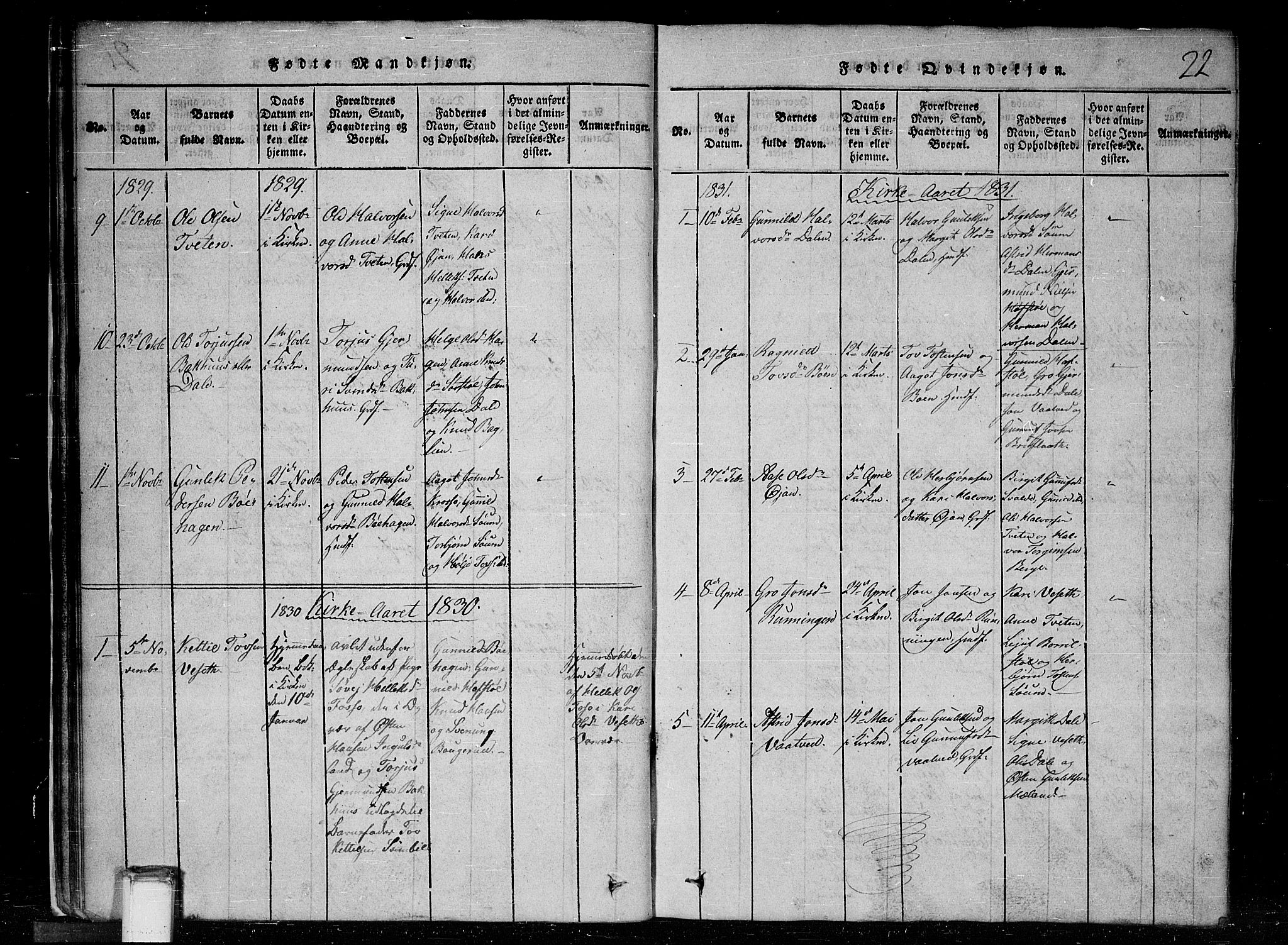 Tinn kirkebøker, SAKO/A-308/G/Gc/L0001: Parish register (copy) no. III 1, 1815-1879, p. 22