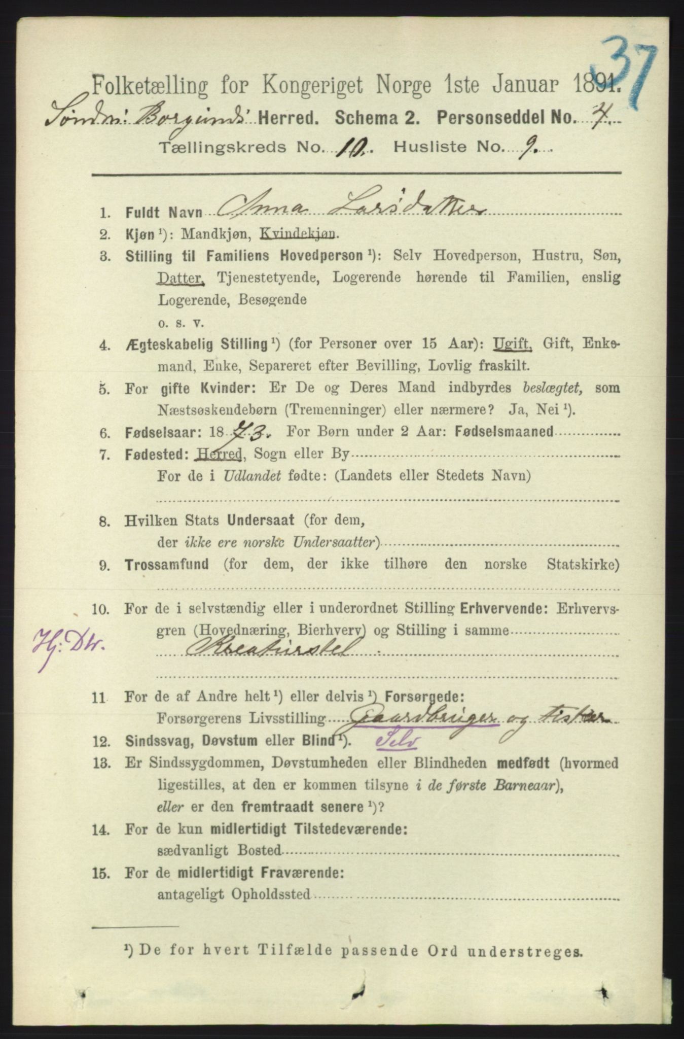 RA, 1891 census for 1531 Borgund, 1891, p. 2686