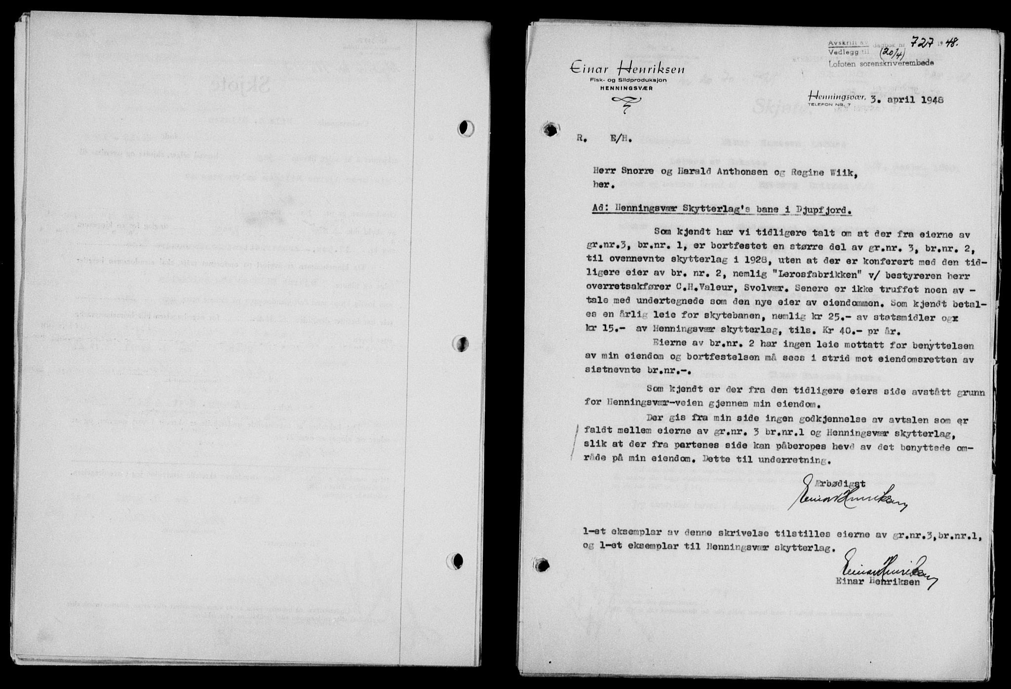Lofoten sorenskriveri, SAT/A-0017/1/2/2C/L0018a: Mortgage book no. 18a, 1948-1948, Diary no: : 727/1948