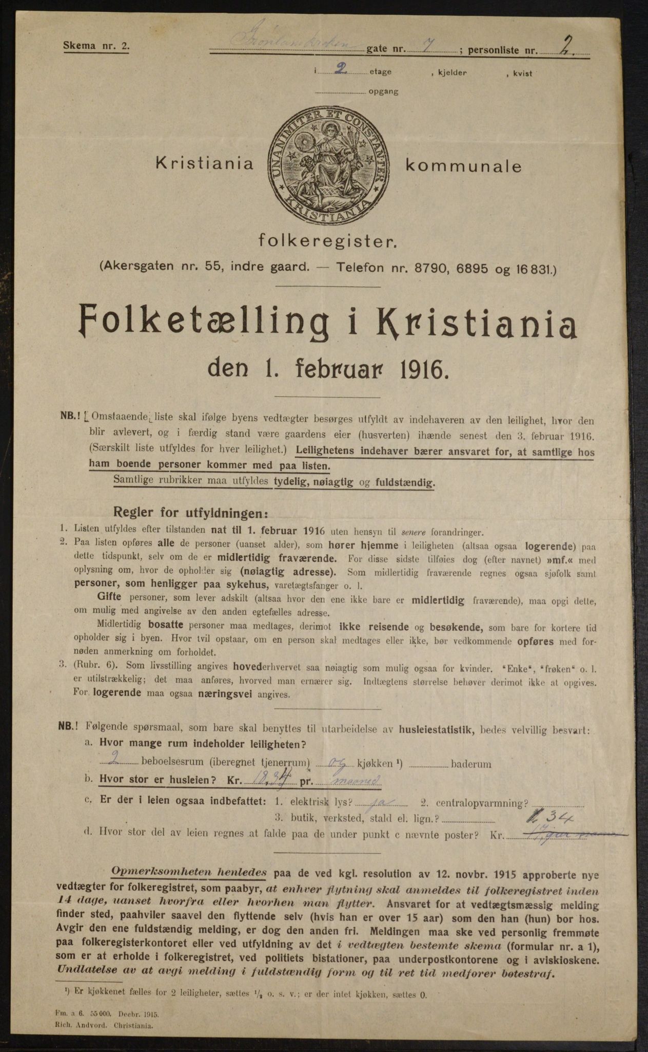 OBA, Municipal Census 1916 for Kristiania, 1916, p. 32087