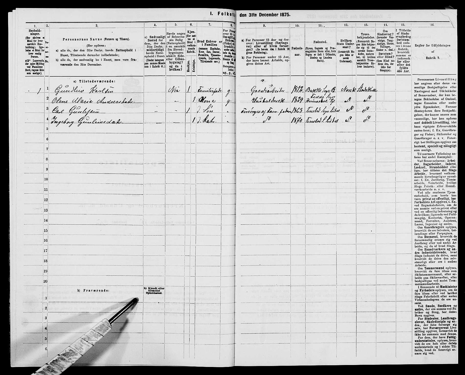 SAK, 1875 census for 1046P Sirdal, 1875, p. 145