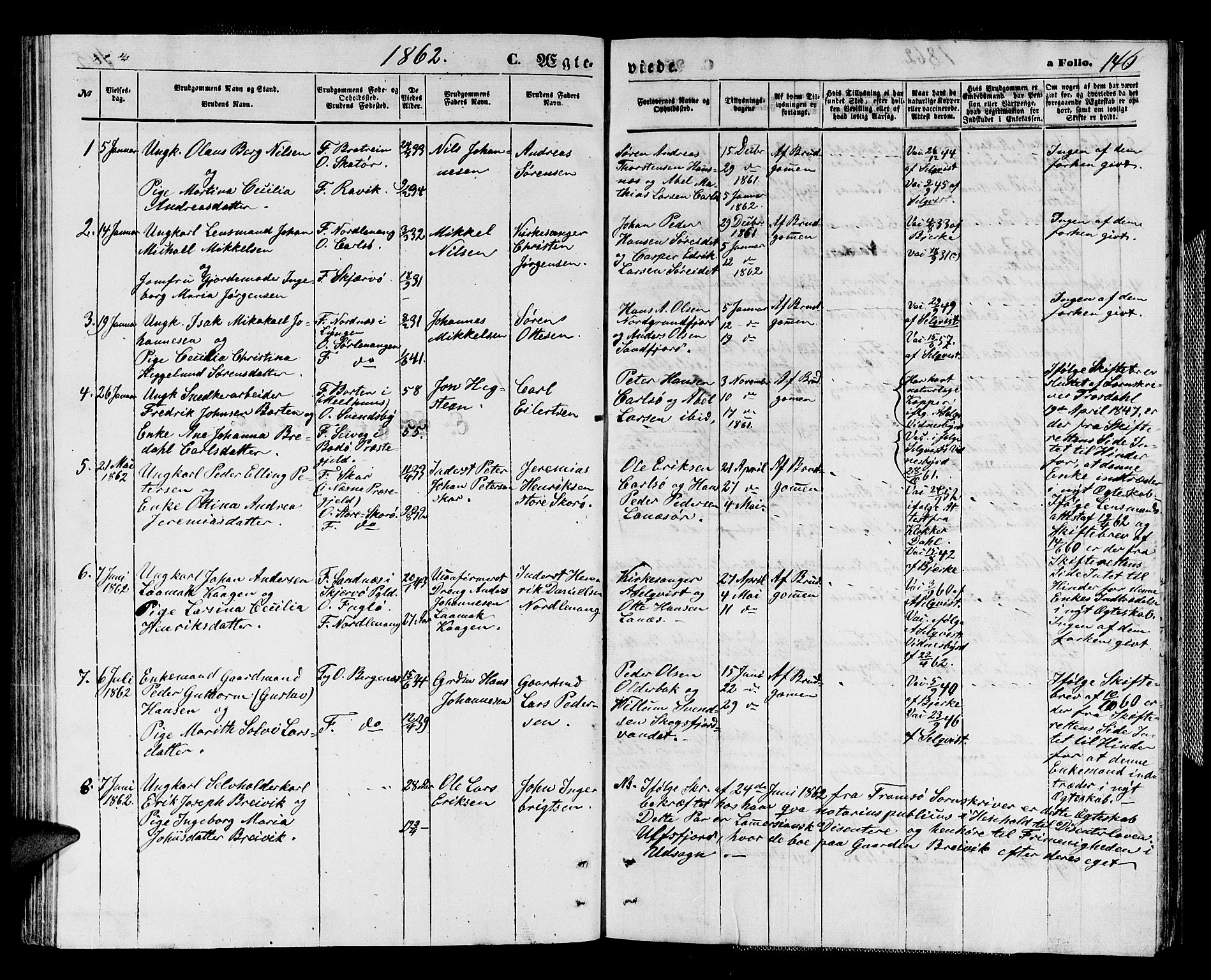 Karlsøy sokneprestembete, AV/SATØ-S-1299/H/Ha/Hab/L0003klokker: Parish register (copy) no. 3, 1862-1877, p. 146