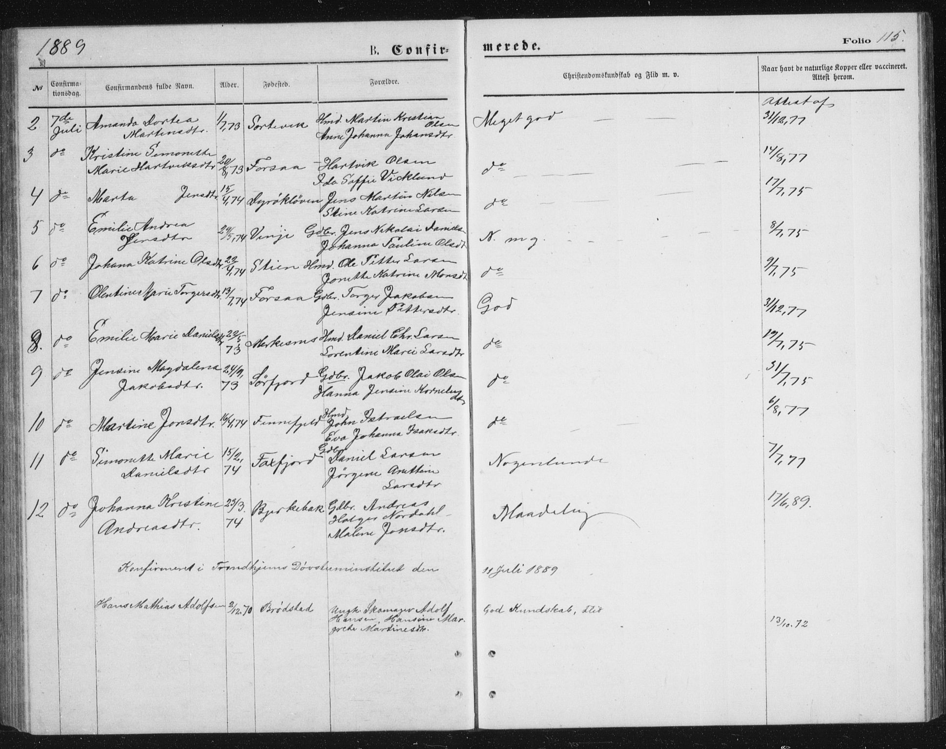 Tranøy sokneprestkontor, AV/SATØ-S-1313/I/Ia/Iab/L0013klokker: Parish register (copy) no. 13, 1874-1896, p. 115