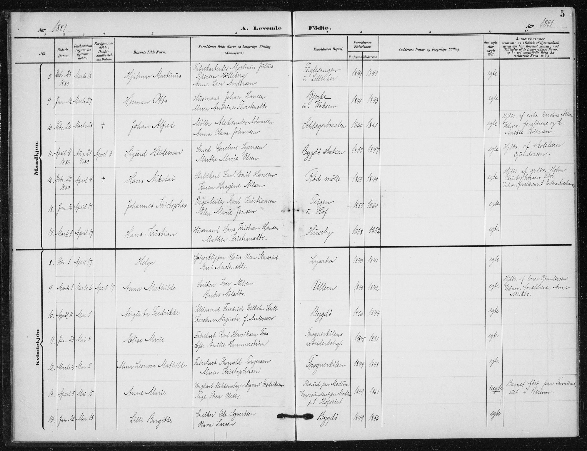 Vestre Aker prestekontor Kirkebøker, AV/SAO-A-10025/F/Fb/L0001: Parish register (official) no. II 1, 1880-1906, p. 5