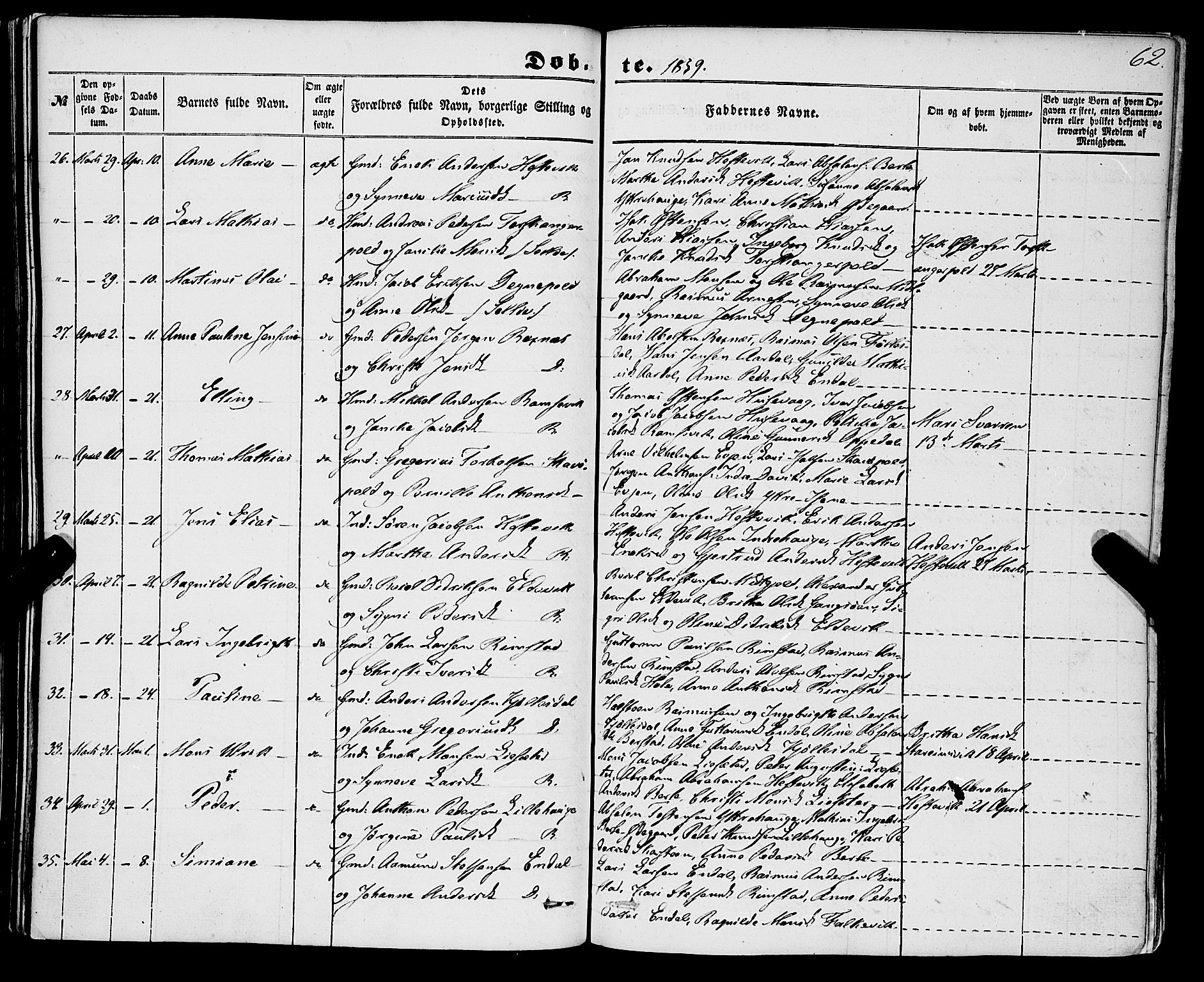 Davik sokneprestembete, AV/SAB-A-79701/H/Haa/Haaa/L0005: Parish register (official) no. A 5, 1850-1866, p. 62