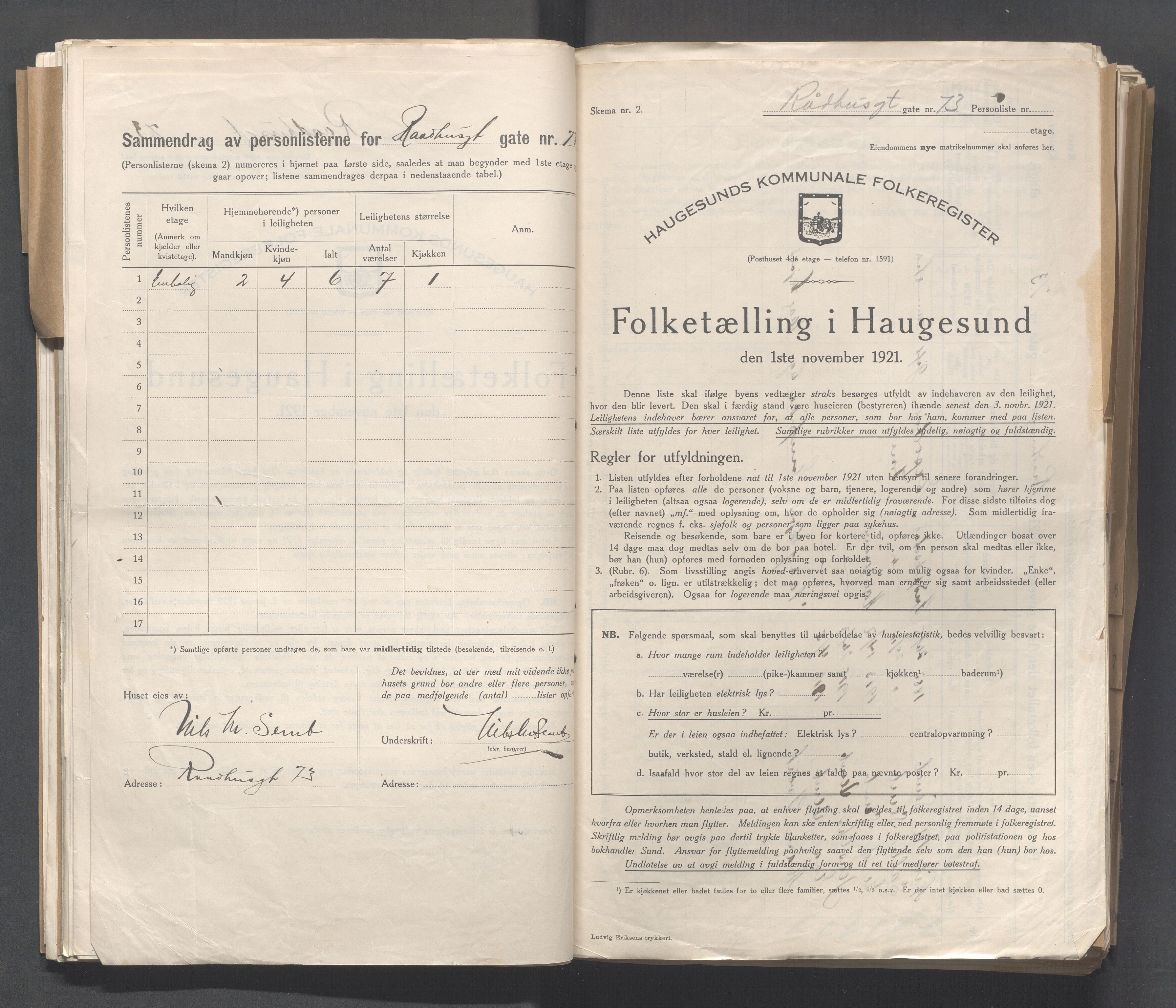 IKAR, Local census 1.11.1921 for Haugesund, 1921, p. 3254