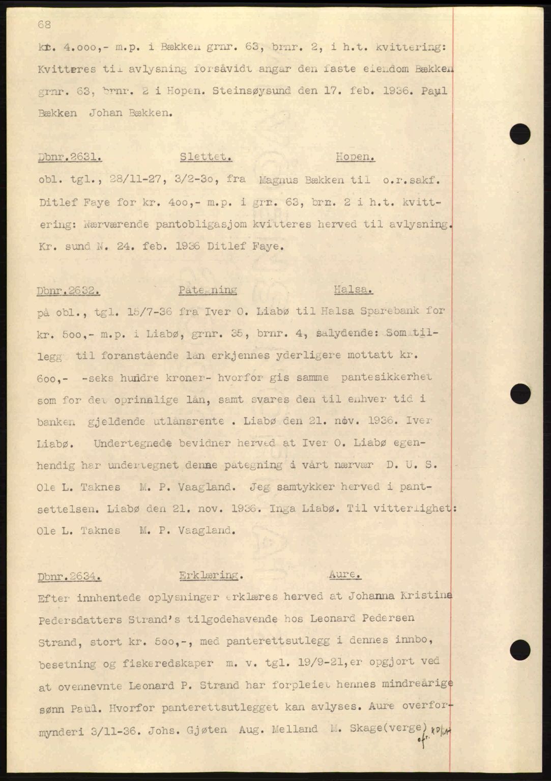 Nordmøre sorenskriveri, AV/SAT-A-4132/1/2/2Ca: Mortgage book no. C80, 1936-1939, Diary no: : 2631/1936