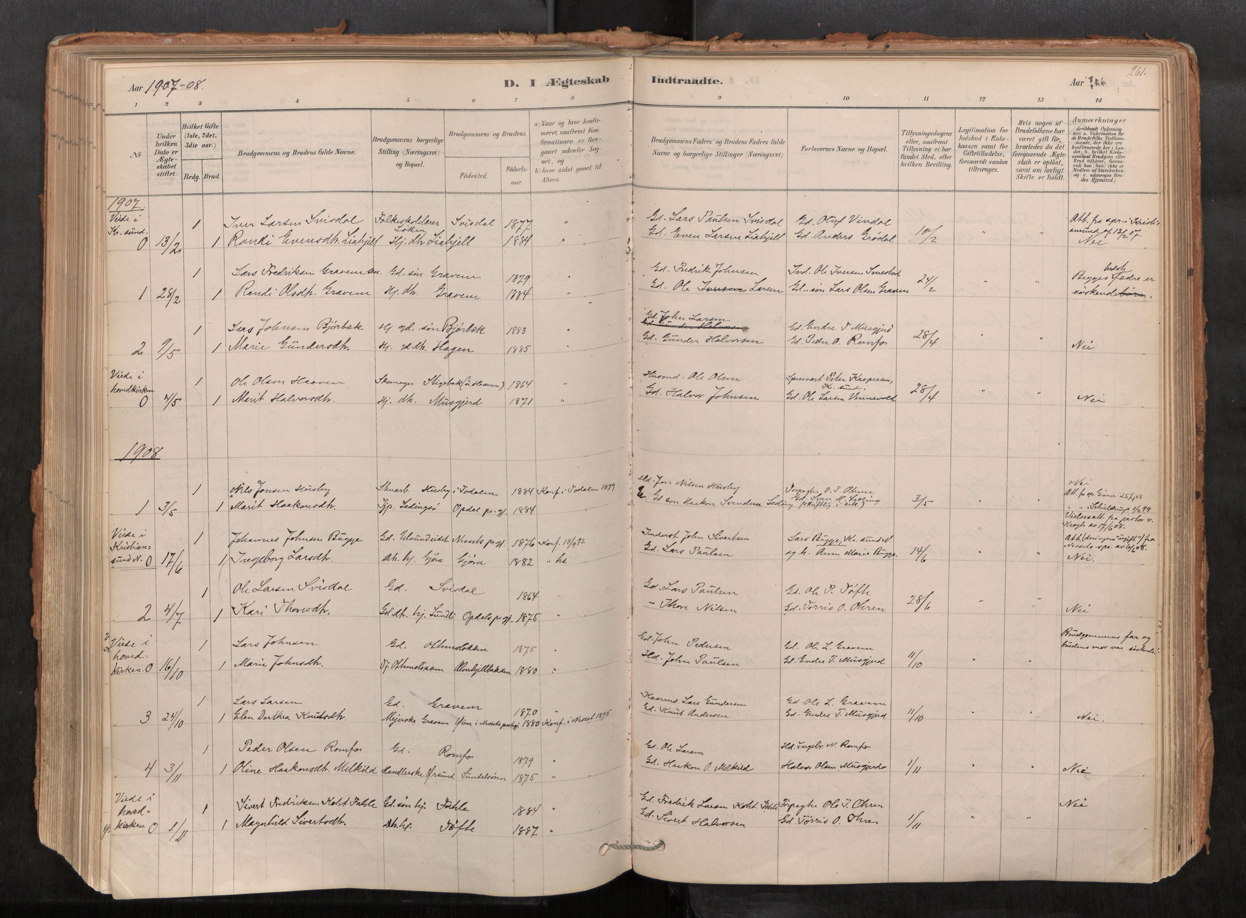 Sunndal sokneprestkontor, AV/SAT-A-1085/1/I/I1/I1a/L0001: Parish register (official) no. 1, 1877-1914, p. 261